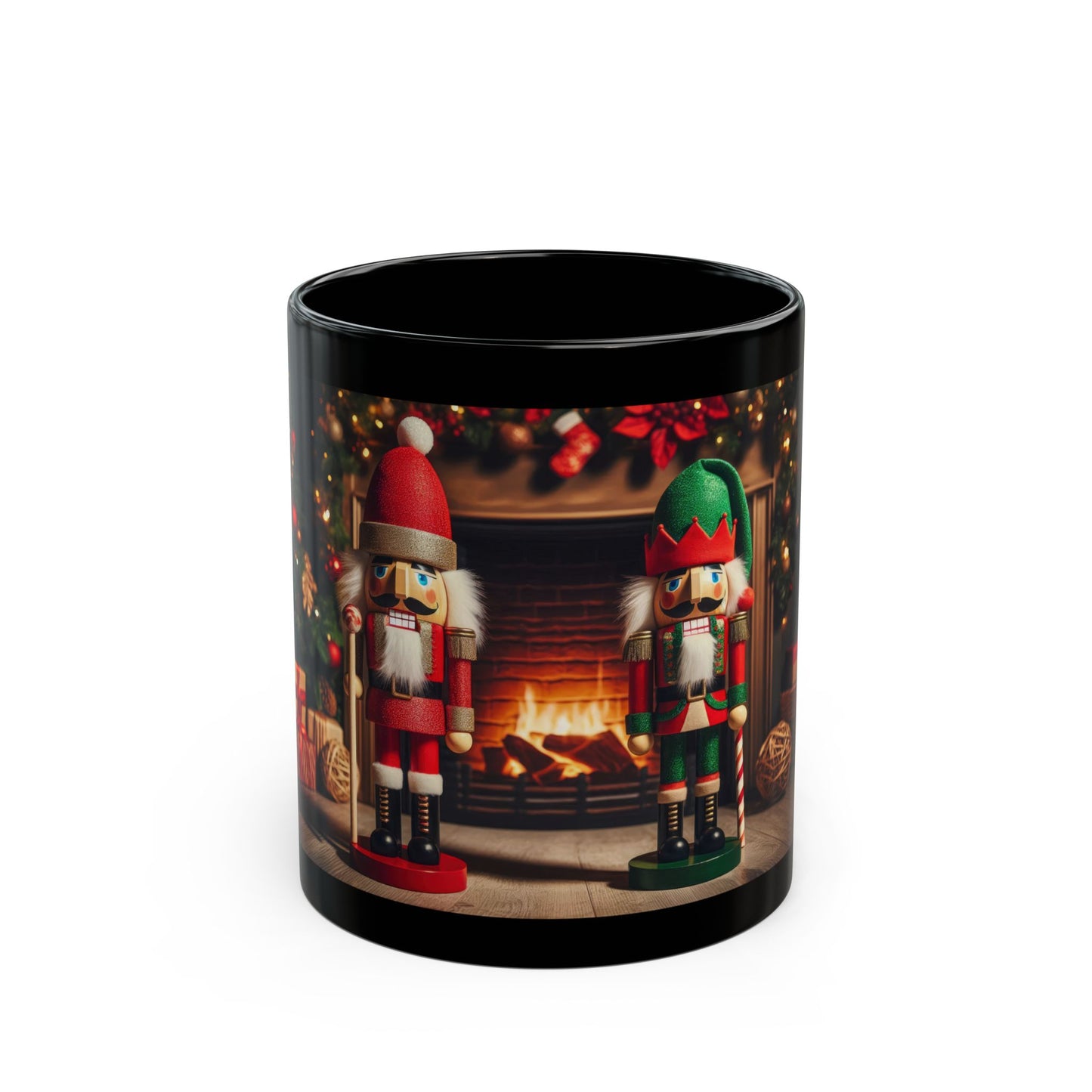 Two Nutcrackers and a Winter’s Fire Black Mug - 11oz, 15oz