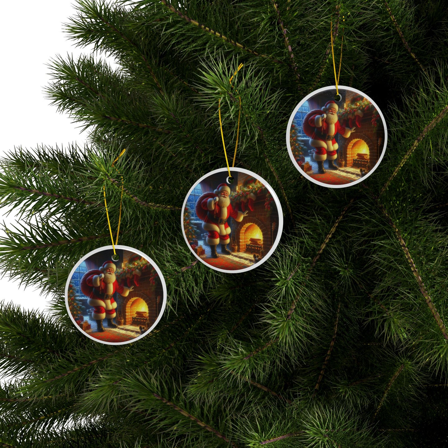 Santa’s Arrival Christmas Ceramic Ornaments, 2-Side Print, (1pc, 3pcs, 5pcs, 10pcs)