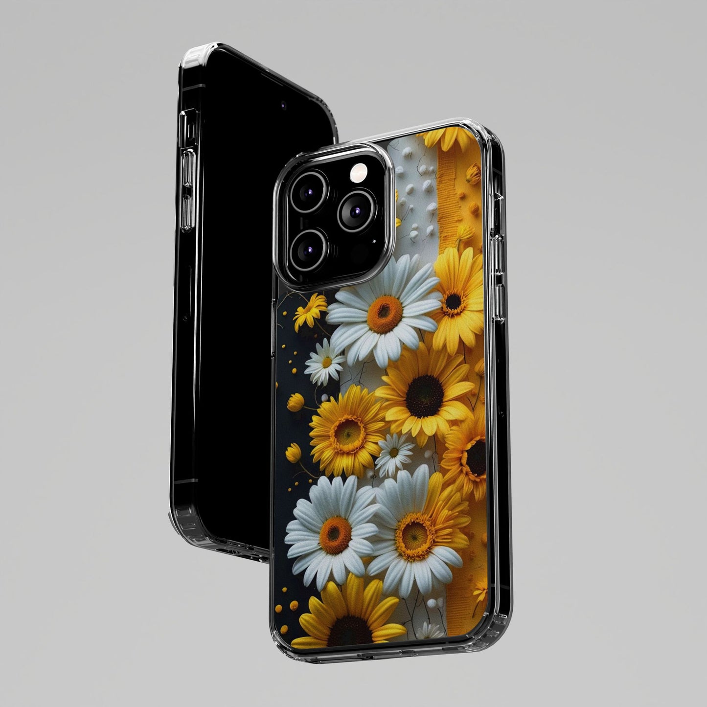 Clear Floral Phone Case - Yellow and White Daisy Pattern Colorful Spring Accessory
