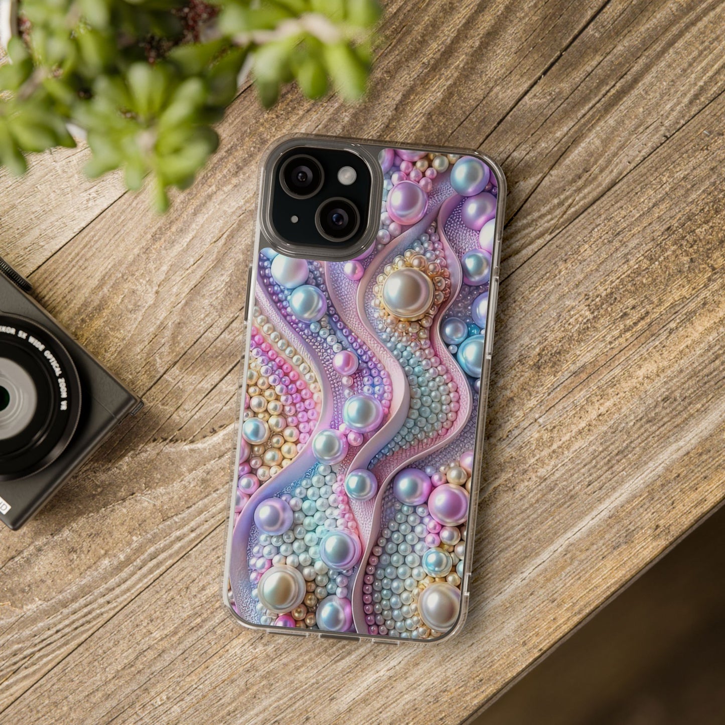 Colorful Pearl Wave Clear Phone Case, Elegant iPhone Cover