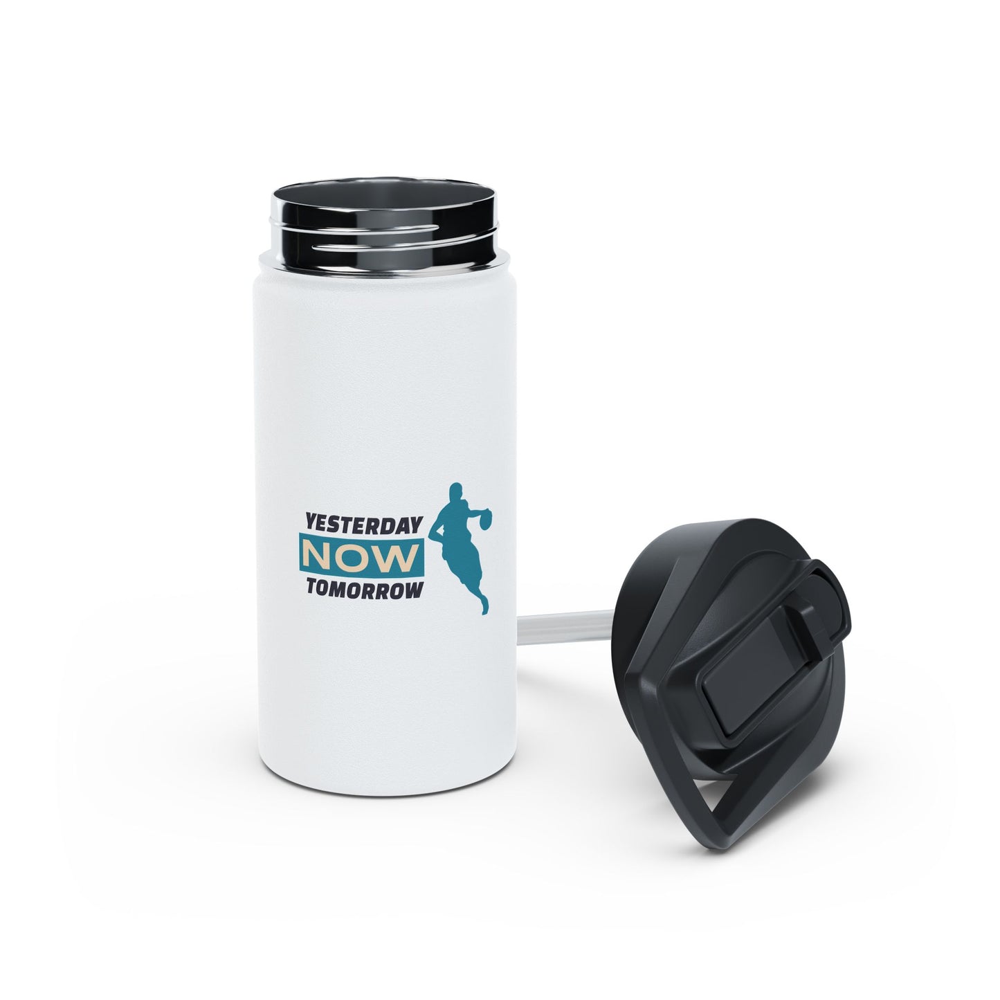 Yesterday Now Tomorrow Stainless Steel Water Bottle, Standard Lid