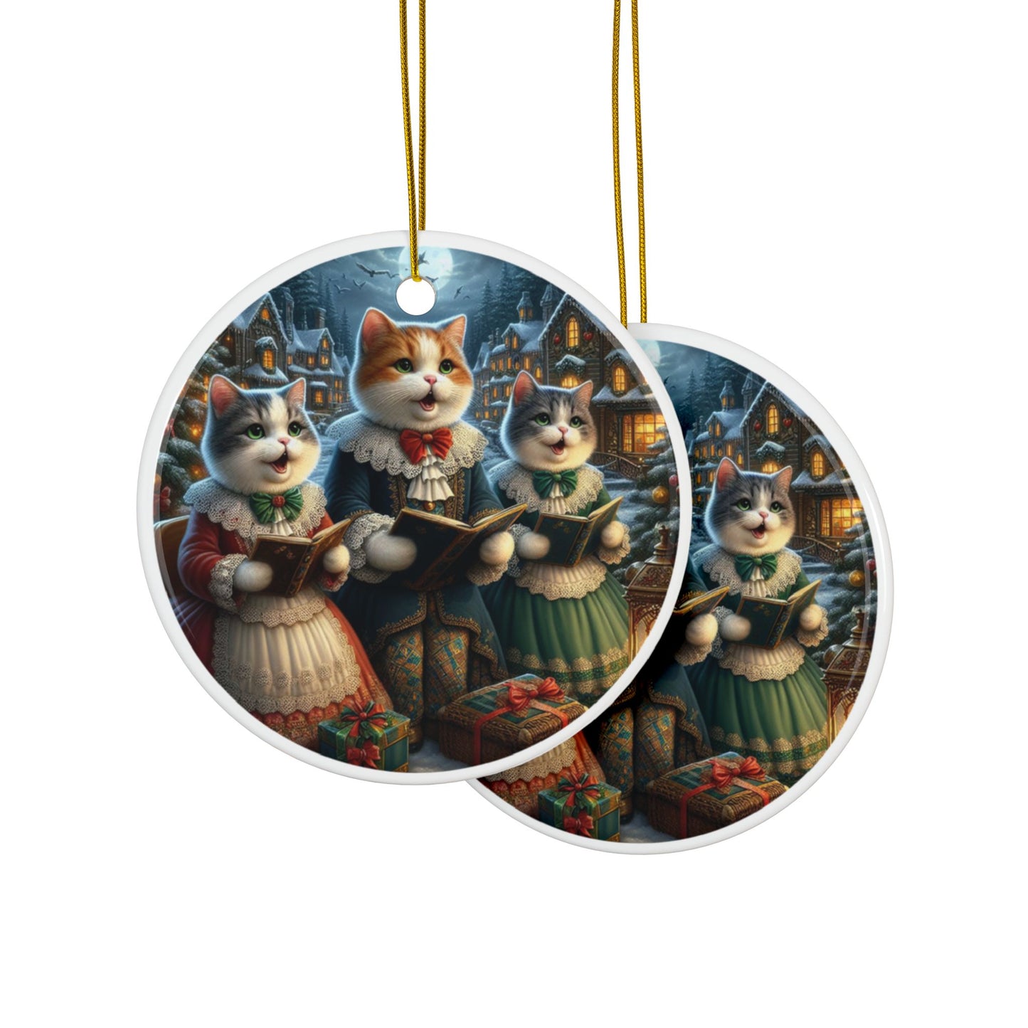 Purrs Of Yuletide Joy Ceramic Ornaments, 2-Side Print, (1pc, 3pcs, 5pcs, 10pcs)