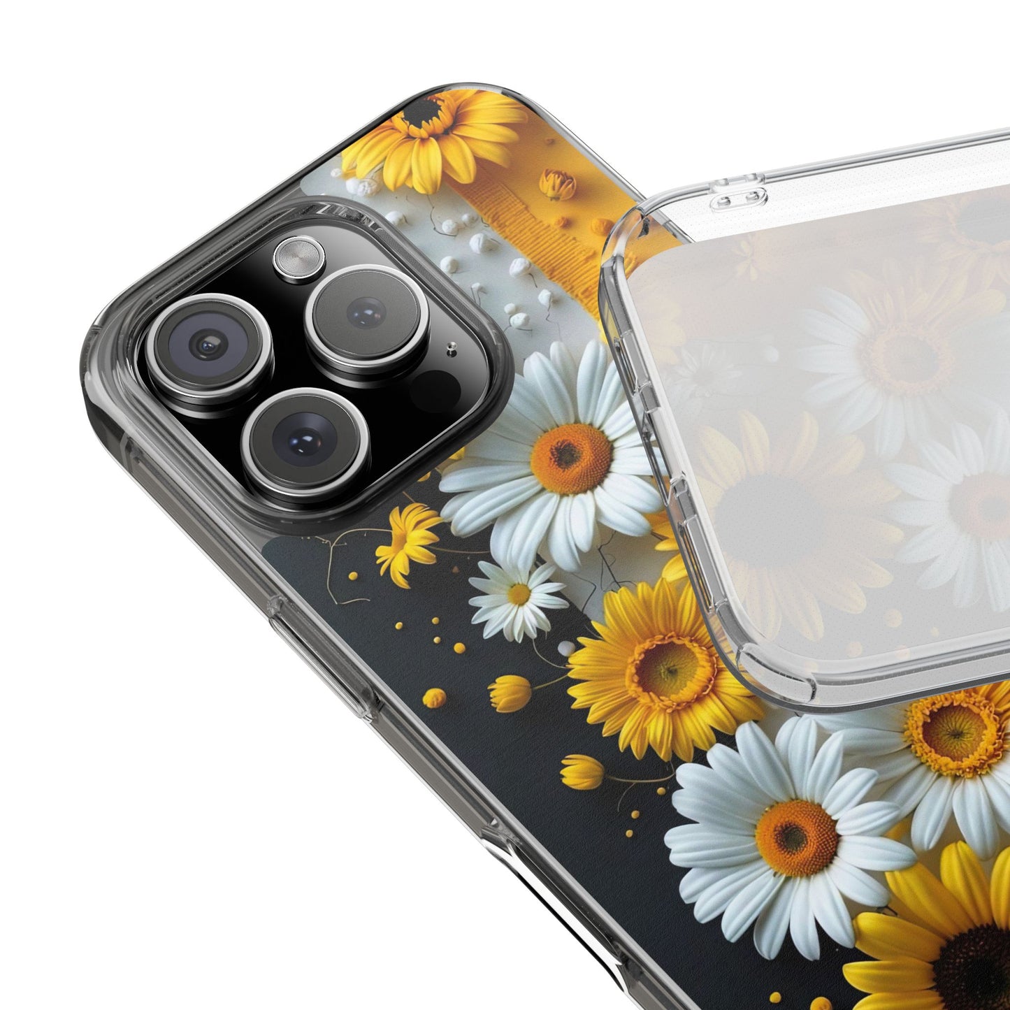 Clear Floral Phone Case - Yellow and White Daisy Pattern Colorful Spring Accessory