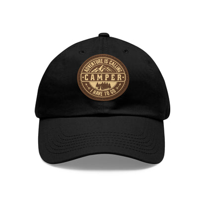 Adventure Camper Dad Hat - Leather Patch Cap for Outdoor Lovers