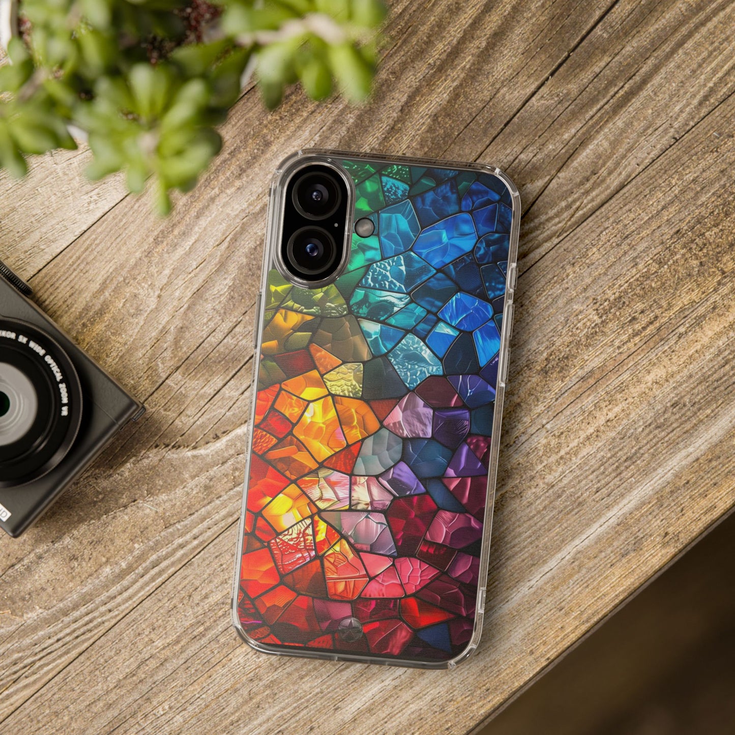 Vibrant Clear Phone Case, Colorful Stained Glass Design