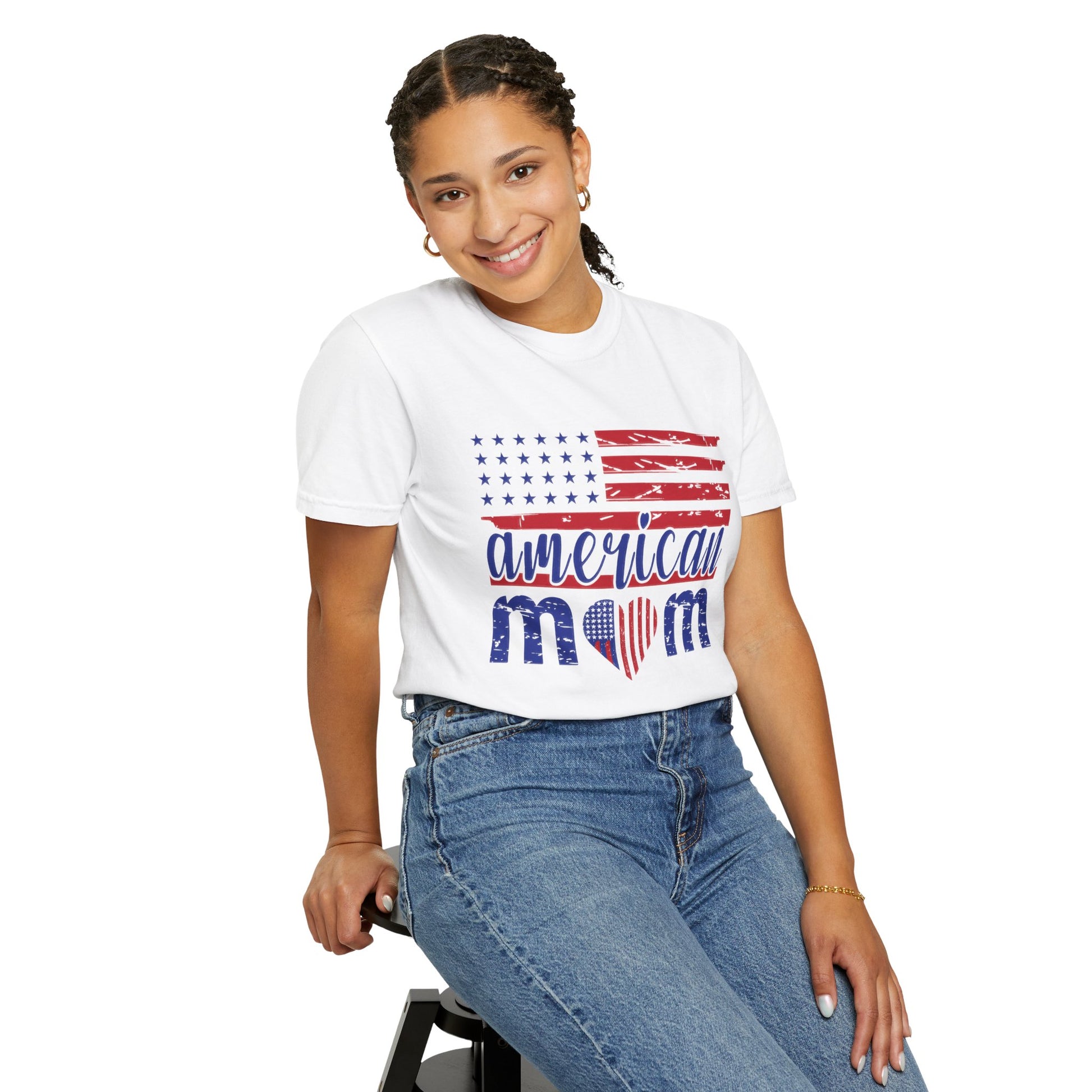 American Mom Garment-Dyed T-Shirt - Patriotic Tee for Moms