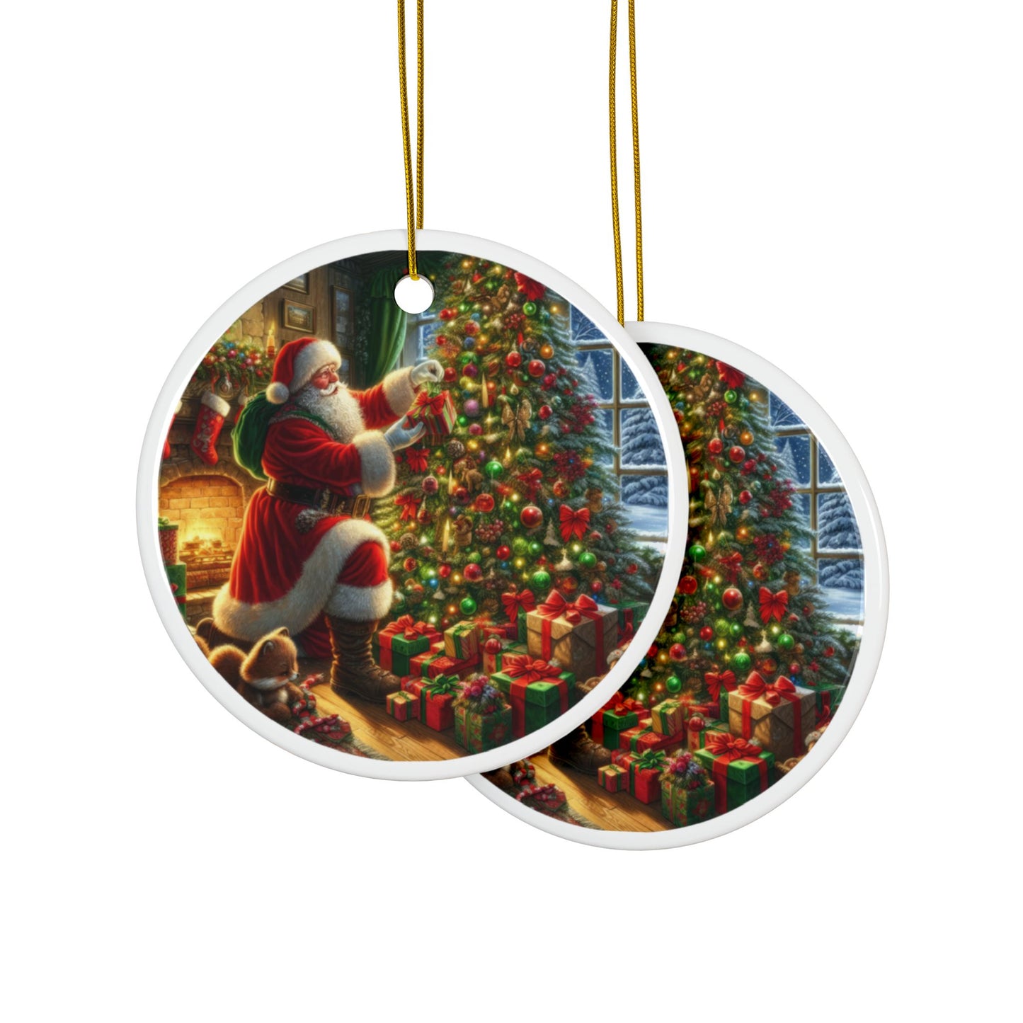 The Joyful Gift Placement Christmas Ceramic Ornaments, 2-Side Print, (1pc, 3pcs, 5pcs, 10pcs)