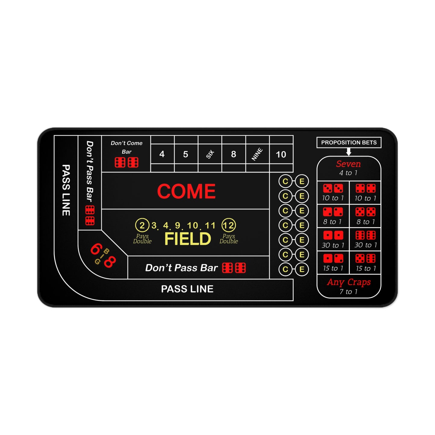 Casino Craps Desk Mat — 2-in-1 Gaming Surface / Black