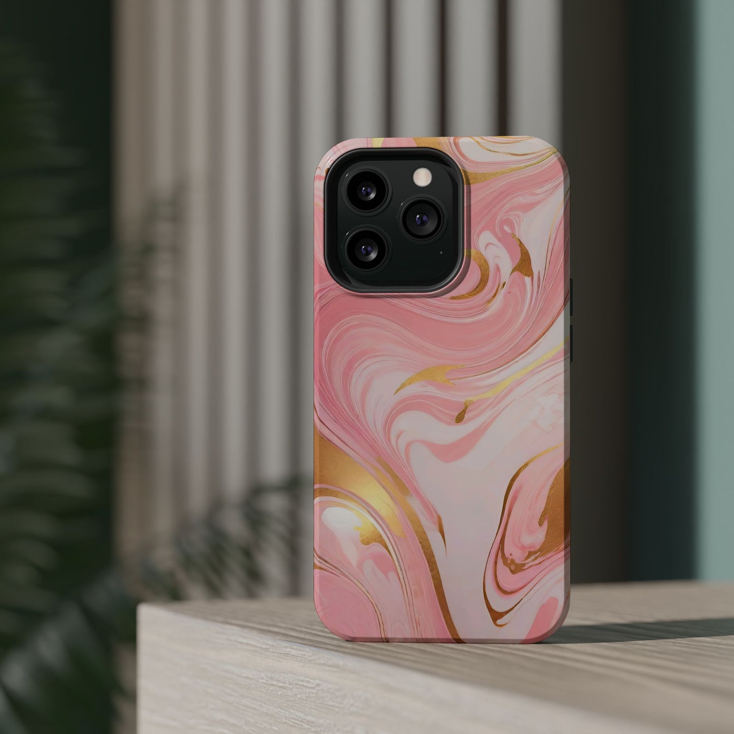 Stylish Magnetic Phone Case, Pink Marble Protective Cover