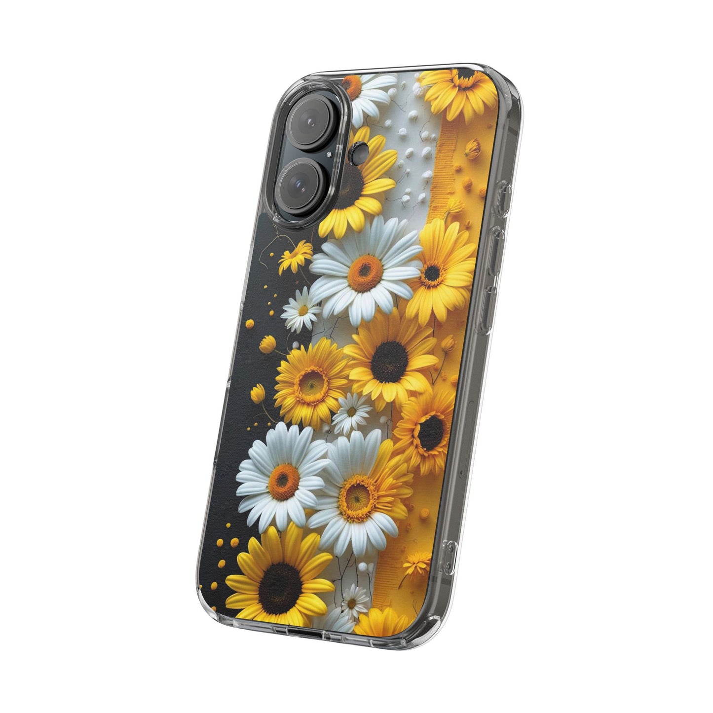 Clear Floral Phone Case - Yellow and White Daisy Pattern Colorful Spring Accessory