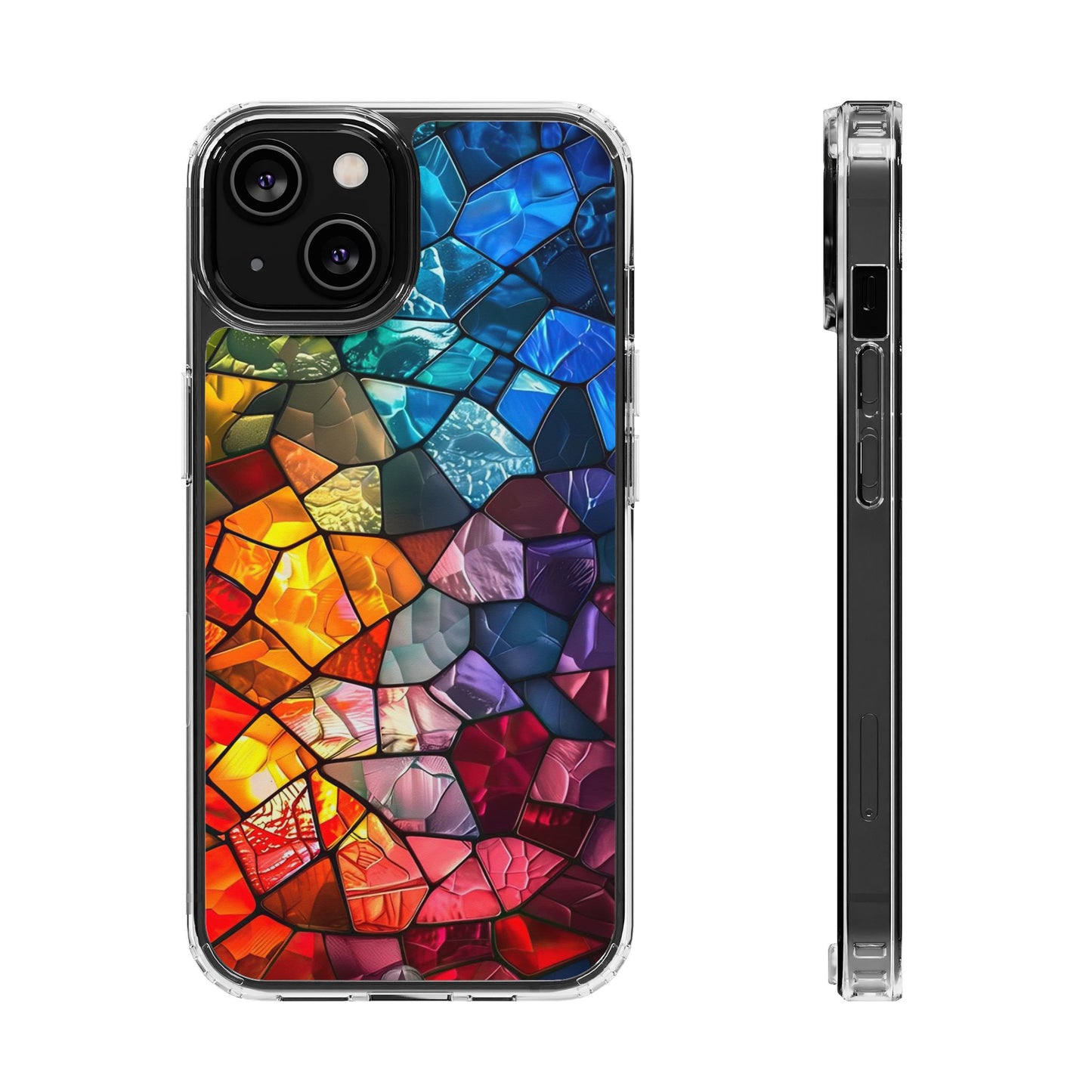 Vibrant Clear Phone Case, Colorful Stained Glass Design