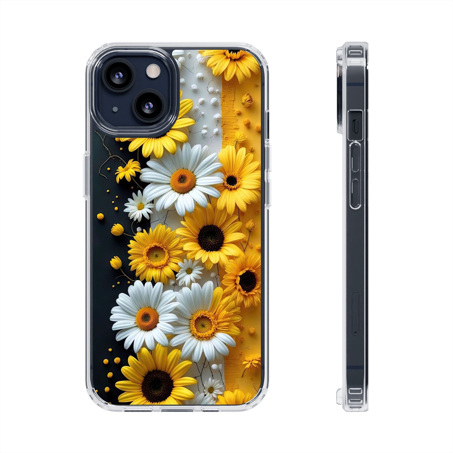 Clear Floral Phone Case - Yellow and White Daisy Pattern Colorful Spring Accessory