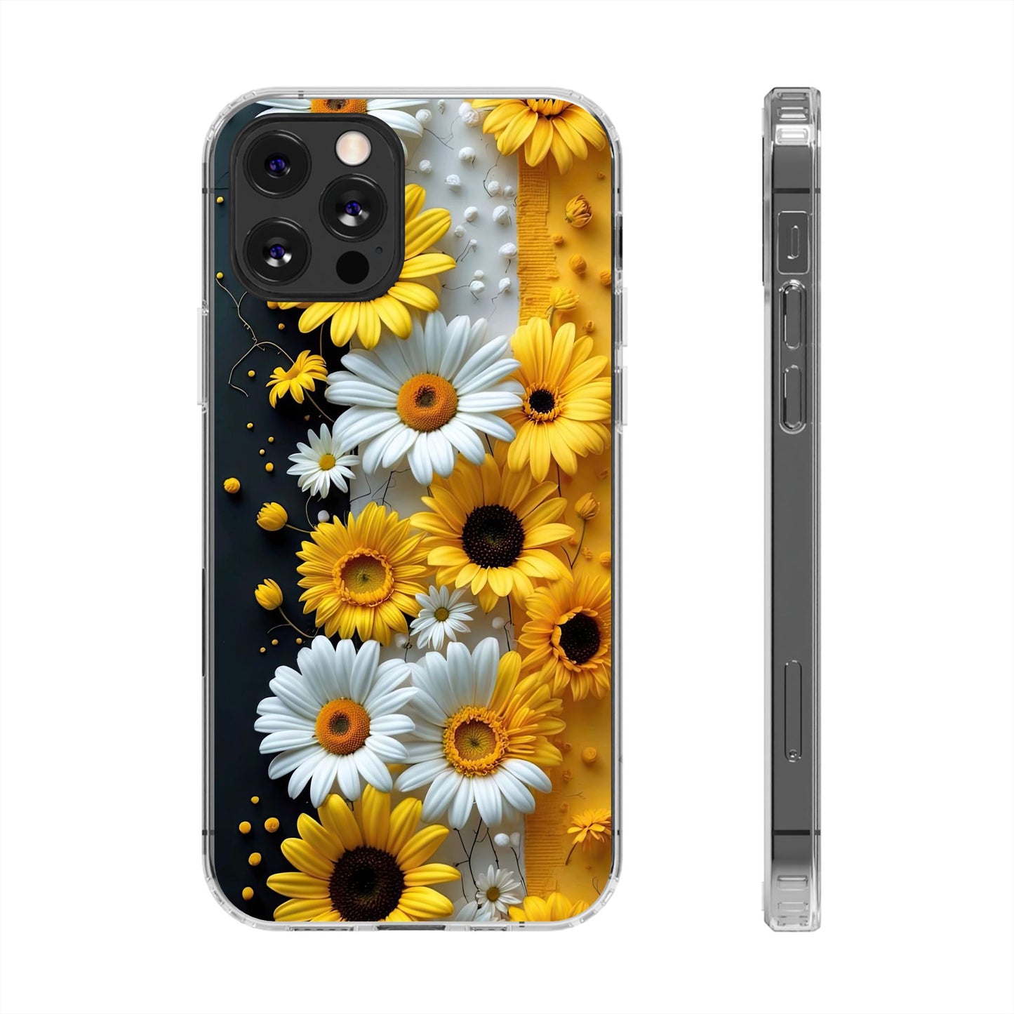 Clear Floral Phone Case - Yellow and White Daisy Pattern Colorful Spring Accessory