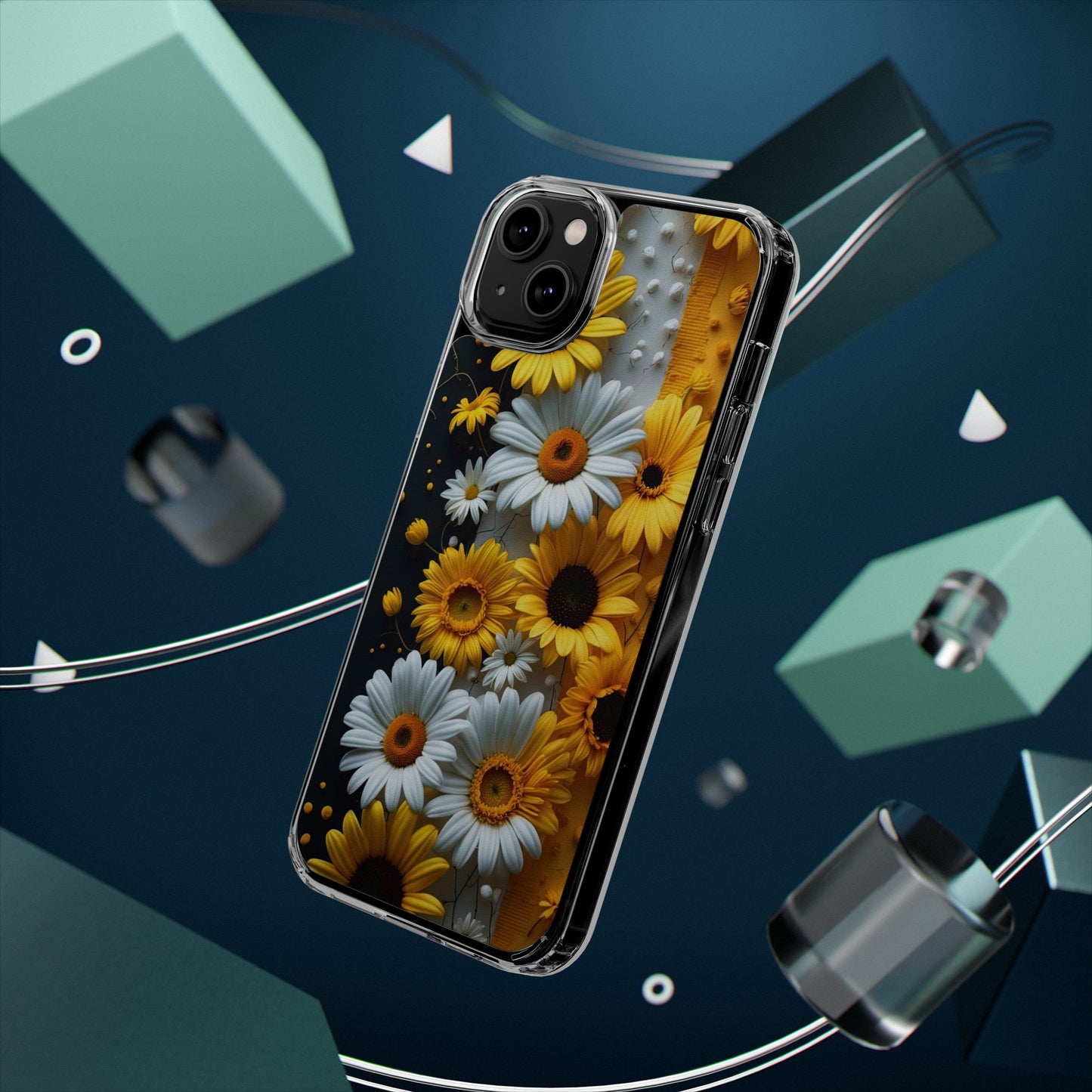 Clear Floral Phone Case - Yellow and White Daisy Pattern Colorful Spring Accessory