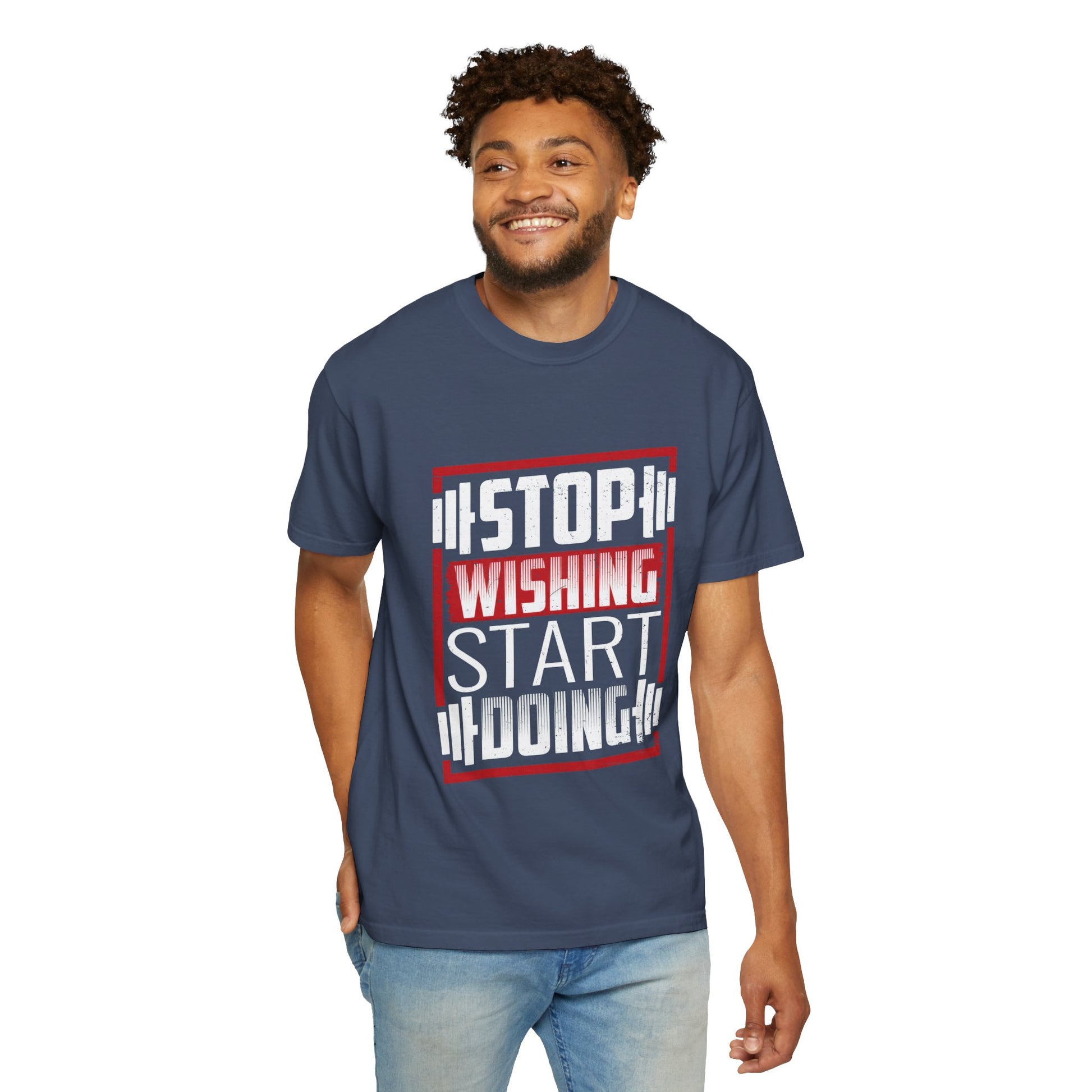 Motivational Workout T-Shirt - 'Stop Wishing Start Doing'