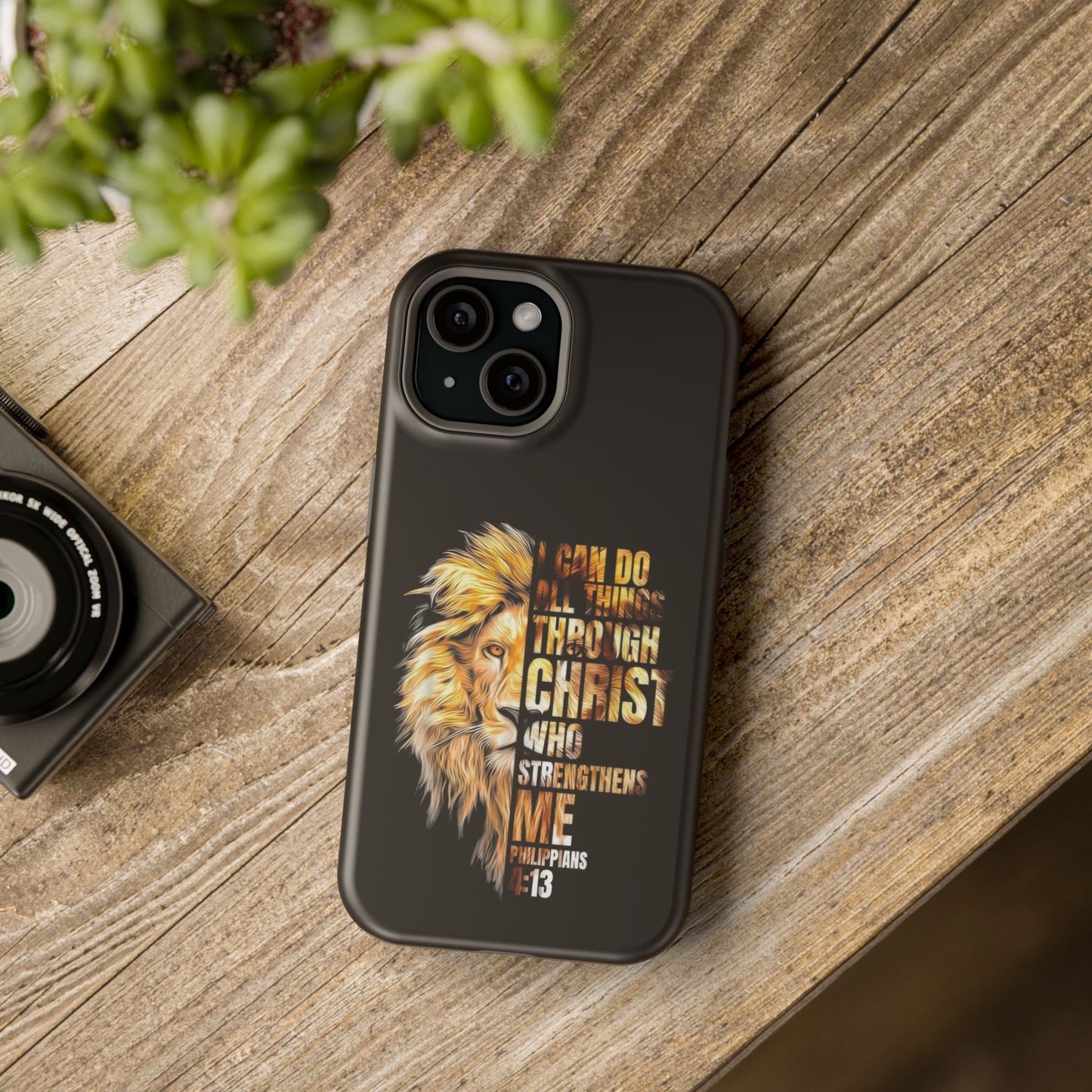 Inspirational Lion Magnetic iPhone Case, Strength & Faith, Christian Accessories