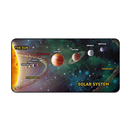 Solar System Educational Desk Mat — Planets Diagram Study Mat for Kids & Students