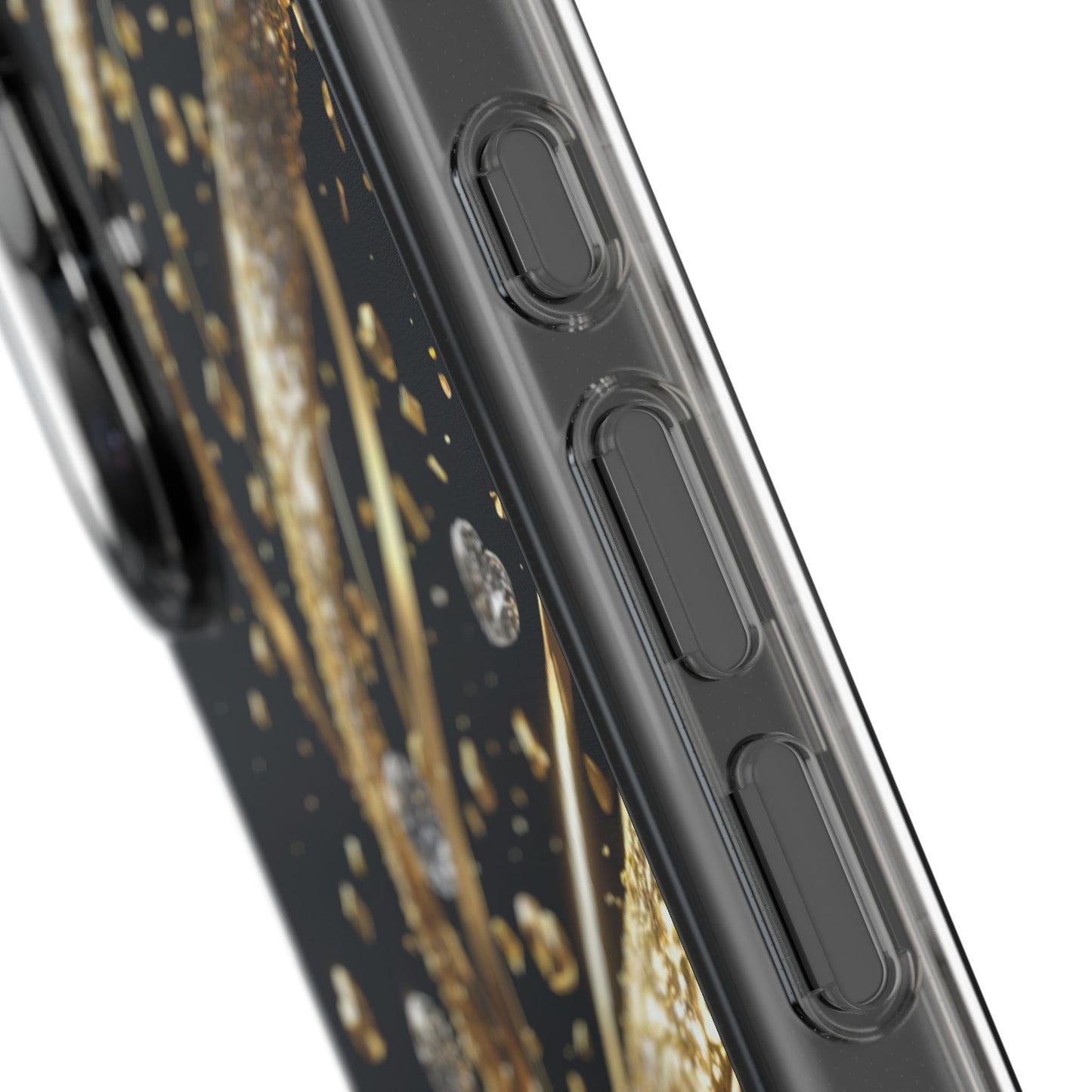 Gleaming Heart Clear Case, Elegant Gold Glitter, Sparkling Design