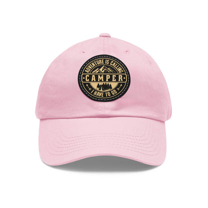 Adventure Camper Dad Hat - Leather Patch Cap for Outdoor Lovers