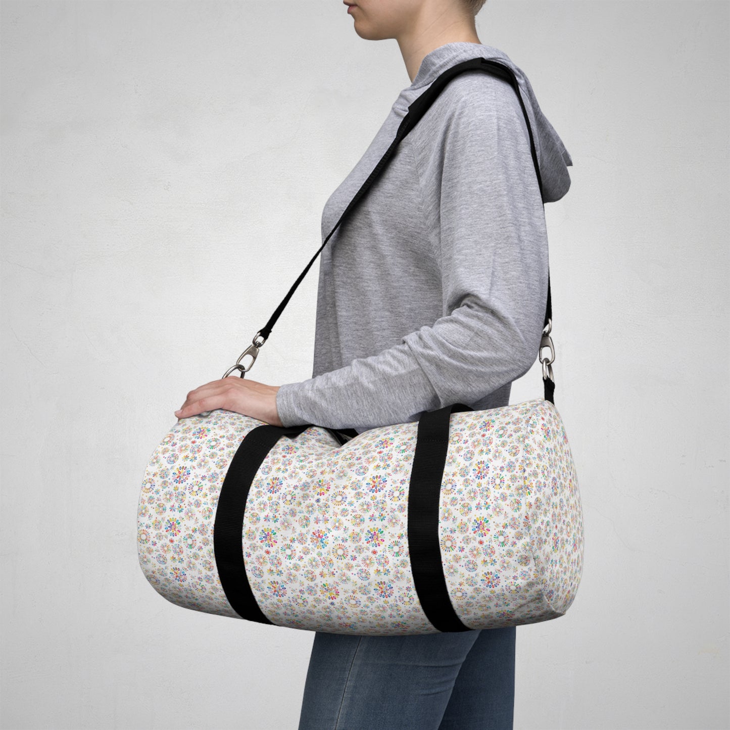 Vibrant Vibes: Happy Color Duffel Bag / White