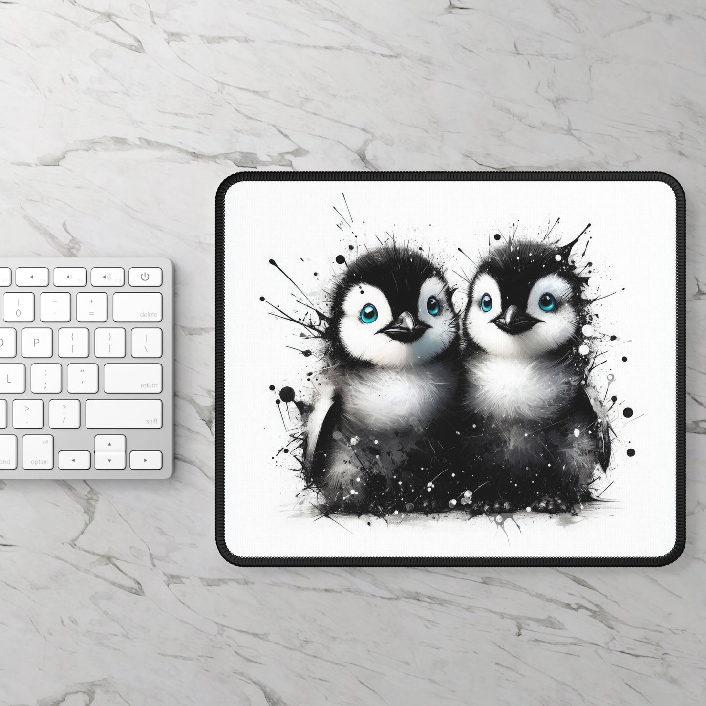Mouse Pad - Black and White Penguin Chicks Design
