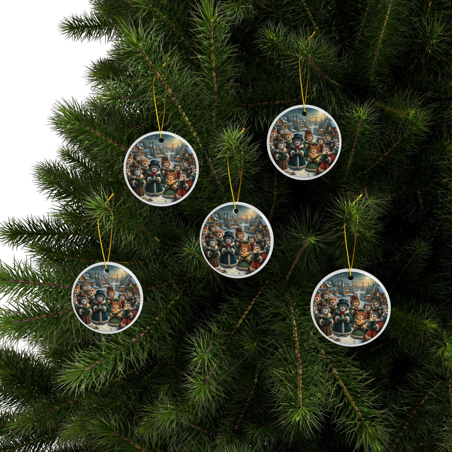 Victorian Purrs and Carols Christmas Ceramic Ornaments (1pcs, 3pcs, 5pcs, 10pcs) 2-Side Print