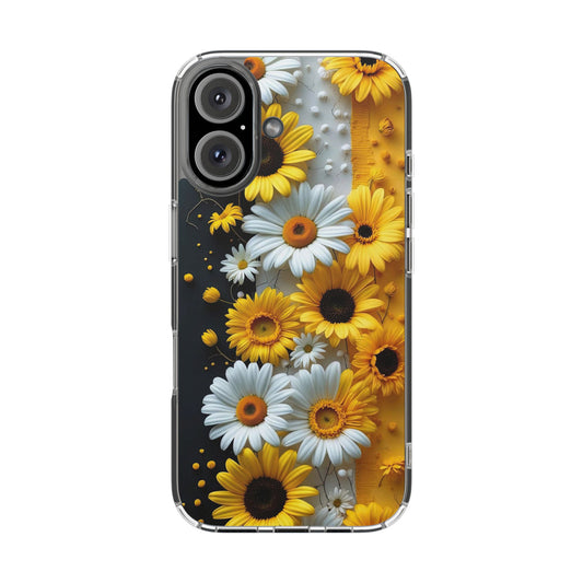 Clear Floral Phone Case - Yellow and White Daisy Pattern Colorful Spring Accessory