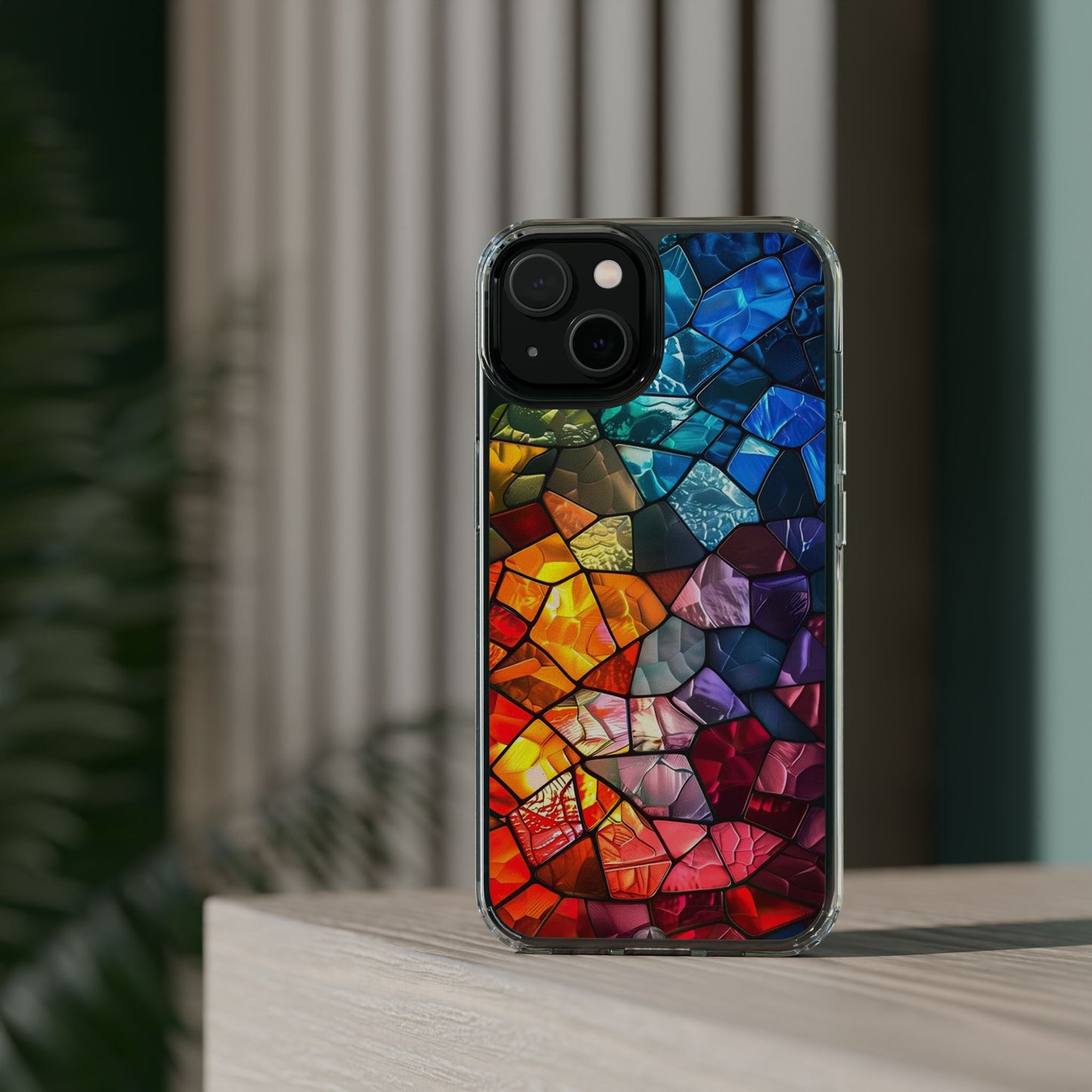 Vibrant Clear Phone Case, Colorful Stained Glass Design
