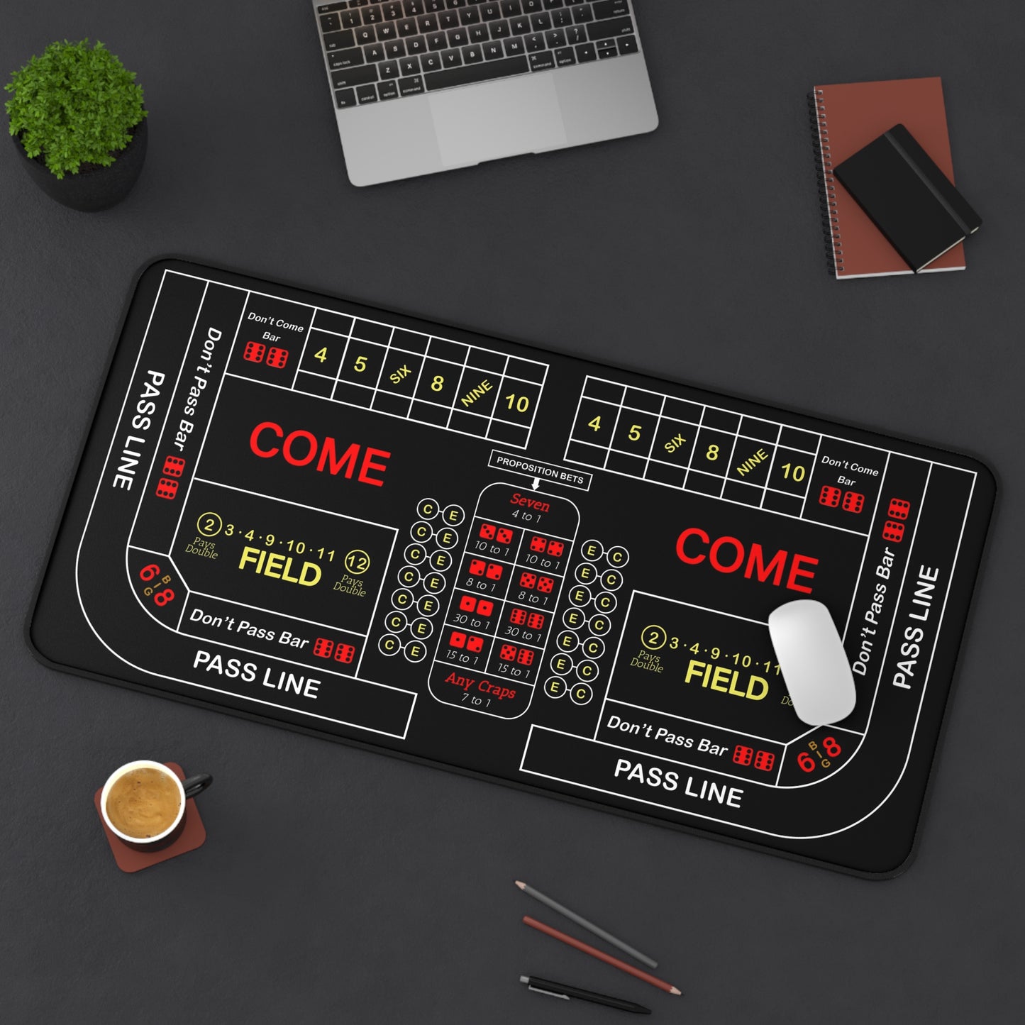 Casino Craps 2 Desk Mat — 2-in-1 Gaming Surface / Black