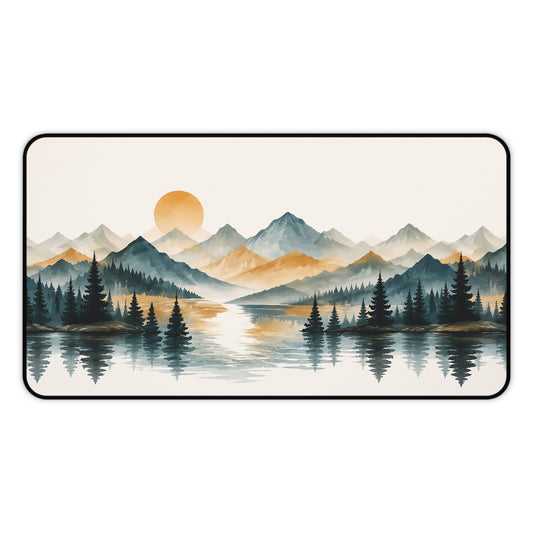 Mountain Sunrise Desk Mat — Scenic Lake Landscape Mouse Pad