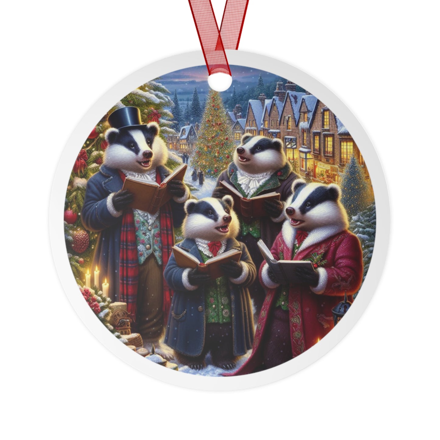 Holly-Crowned Badgers Metal Ornaments, 2-Side Print