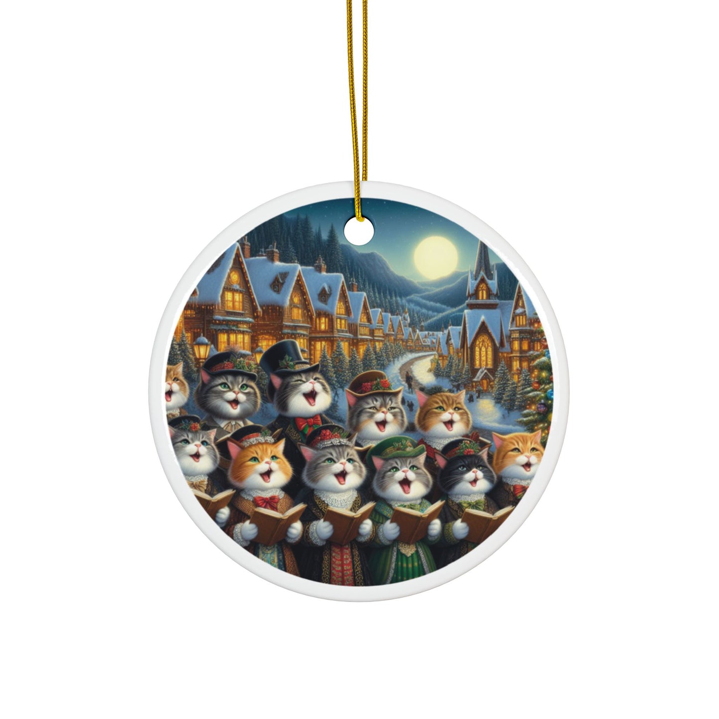 Victorian Christmas Cats Christmas Ceramic Ornaments (1pcs, 3pcs, 5pcs, 10pcs) 2-Side Print