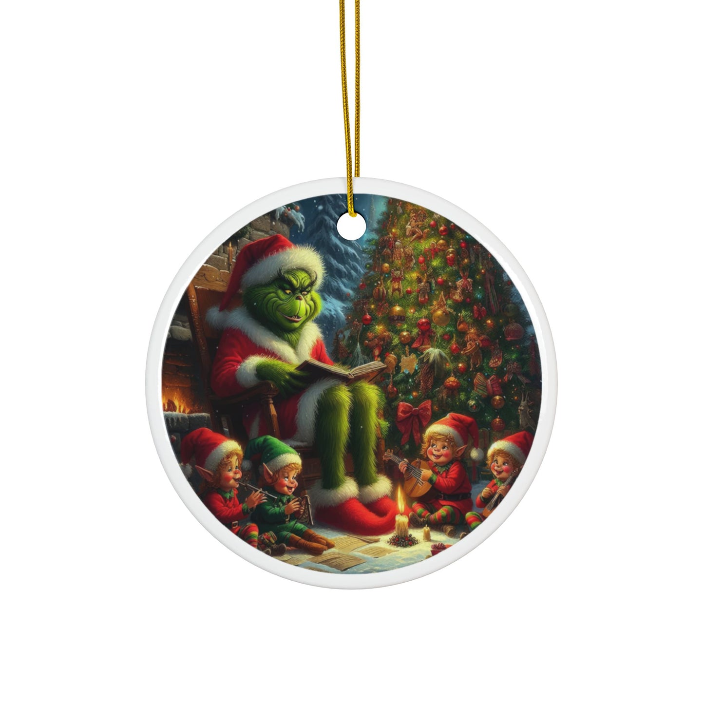 Grinch’s Magical Story Hour Christmas Ceramic Ornaments, 2-Side Print, (1pc, 3pcs, 5pcs, 10pcs)