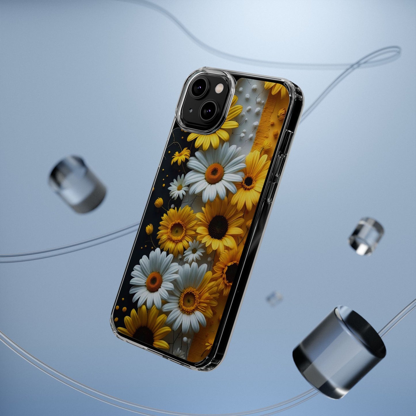 Clear Floral Phone Case - Yellow and White Daisy Pattern Colorful Spring Accessory