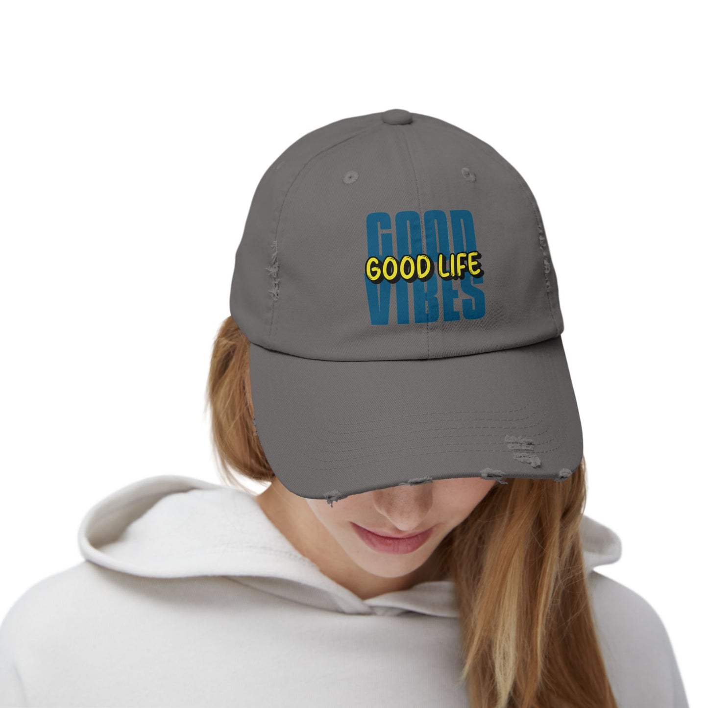 Good Vibes Good Life Unisex Distressed Cap