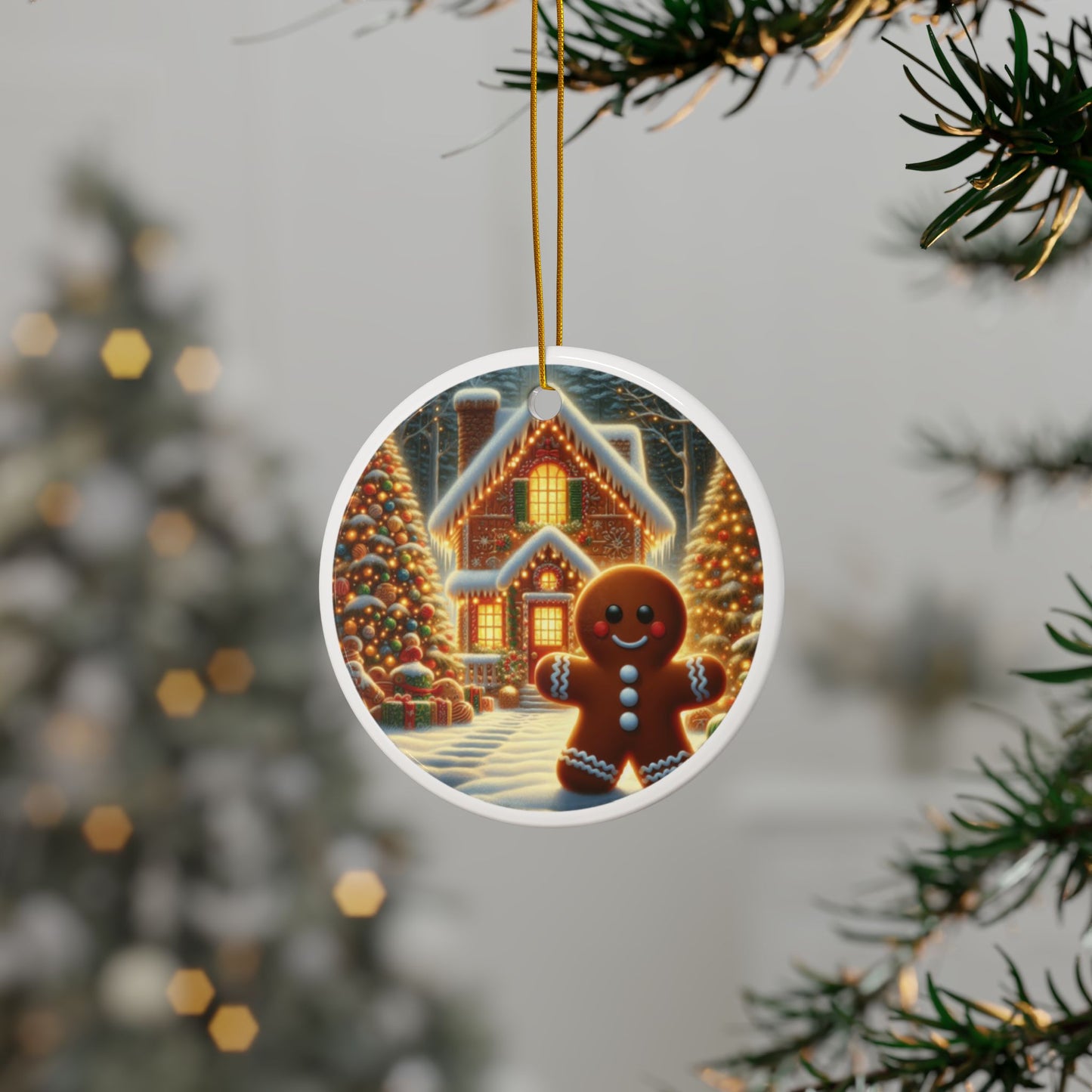 Gingerbread Man’s Christmas Charm Christmas Ceramic Ornaments, 2-Side Print, (1pc, 3pcs, 5pcs, 10pcs)