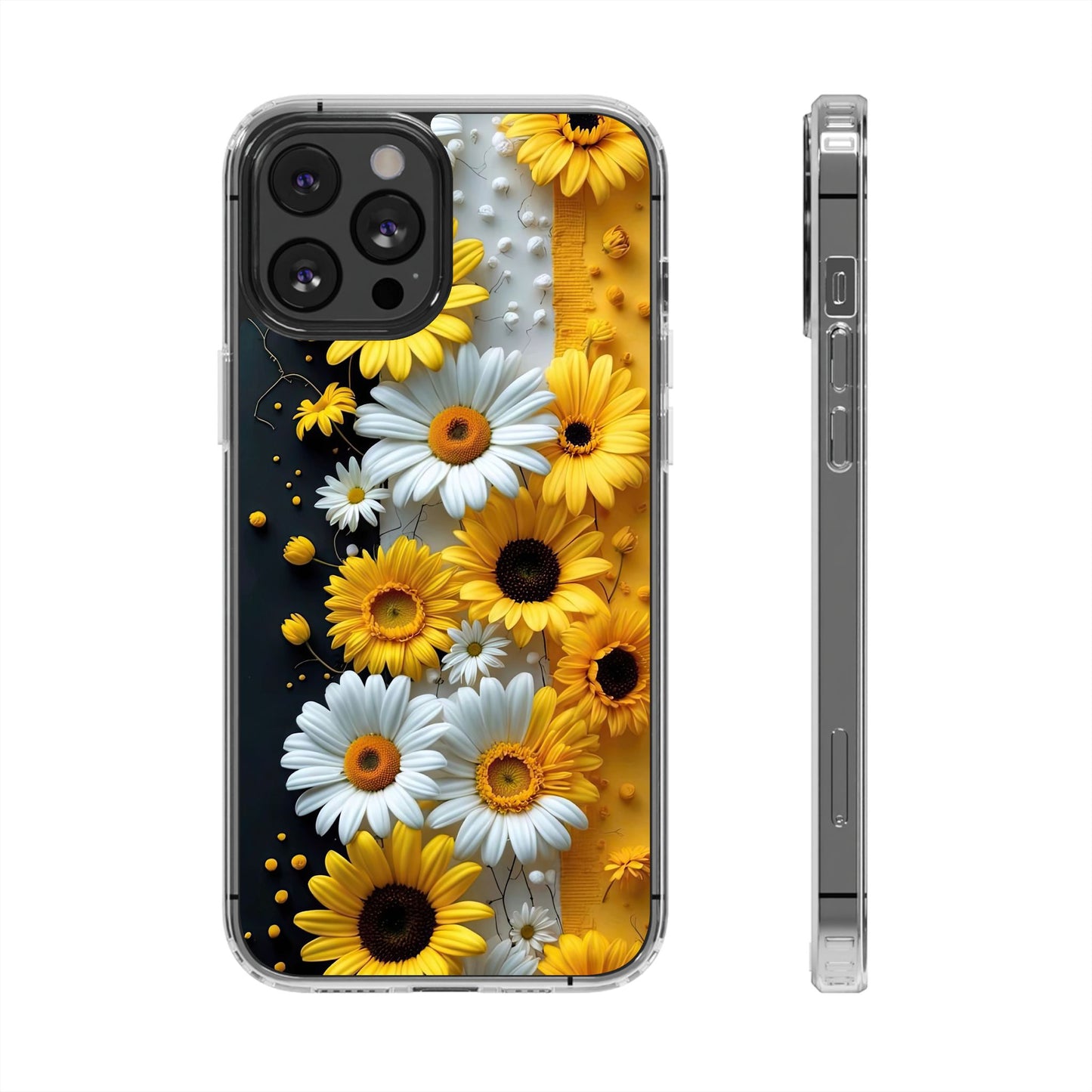 Clear Floral Phone Case - Yellow and White Daisy Pattern Colorful Spring Accessory