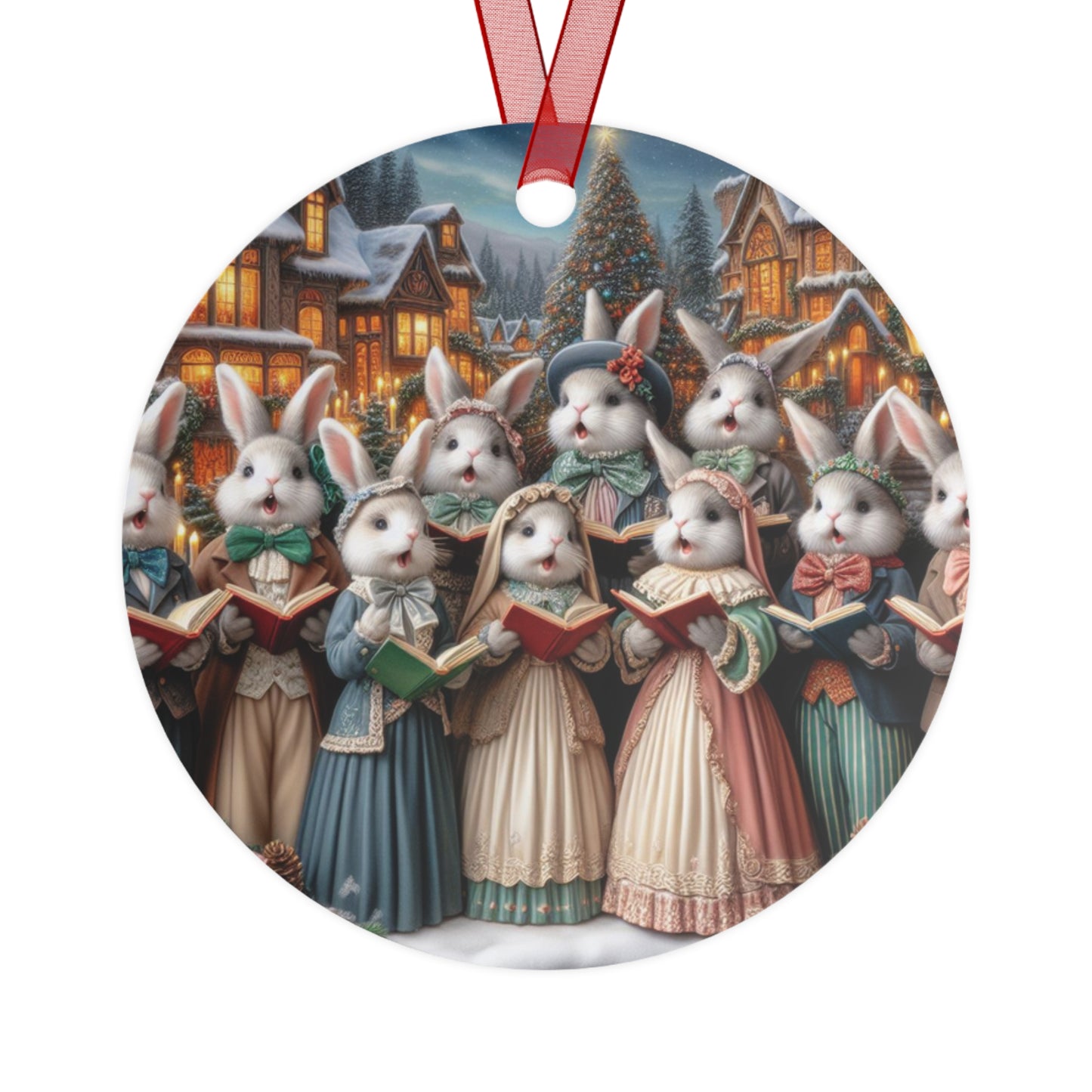 Victorian Bunny Carols Metal Ornaments, 2-Side Print