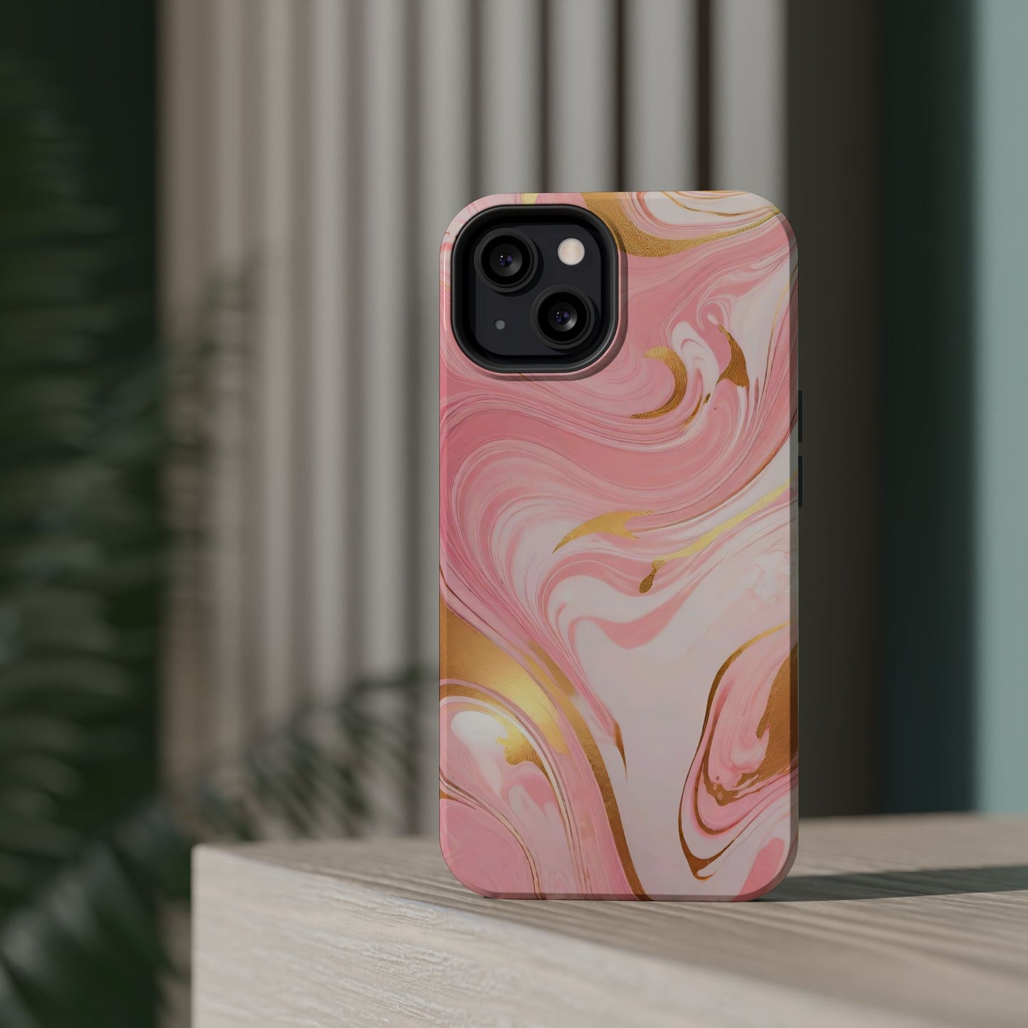 Stylish Magnetic Phone Case, Pink Marble Protective Cover