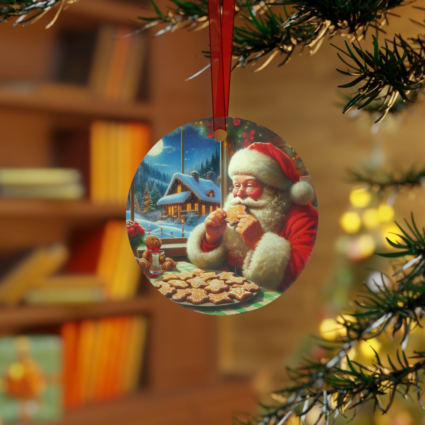 Santa’s Festive Cookie Break Metal Ornaments, 2-Side Print