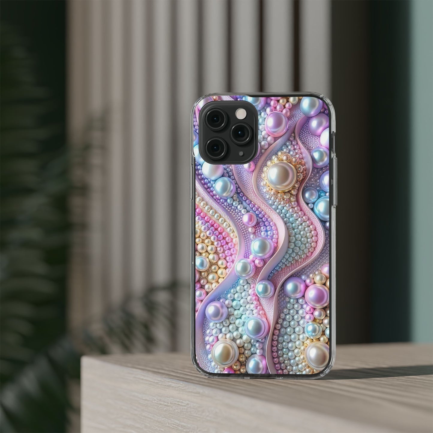 Colorful Pearl Wave Clear Phone Case, Elegant iPhone Cover