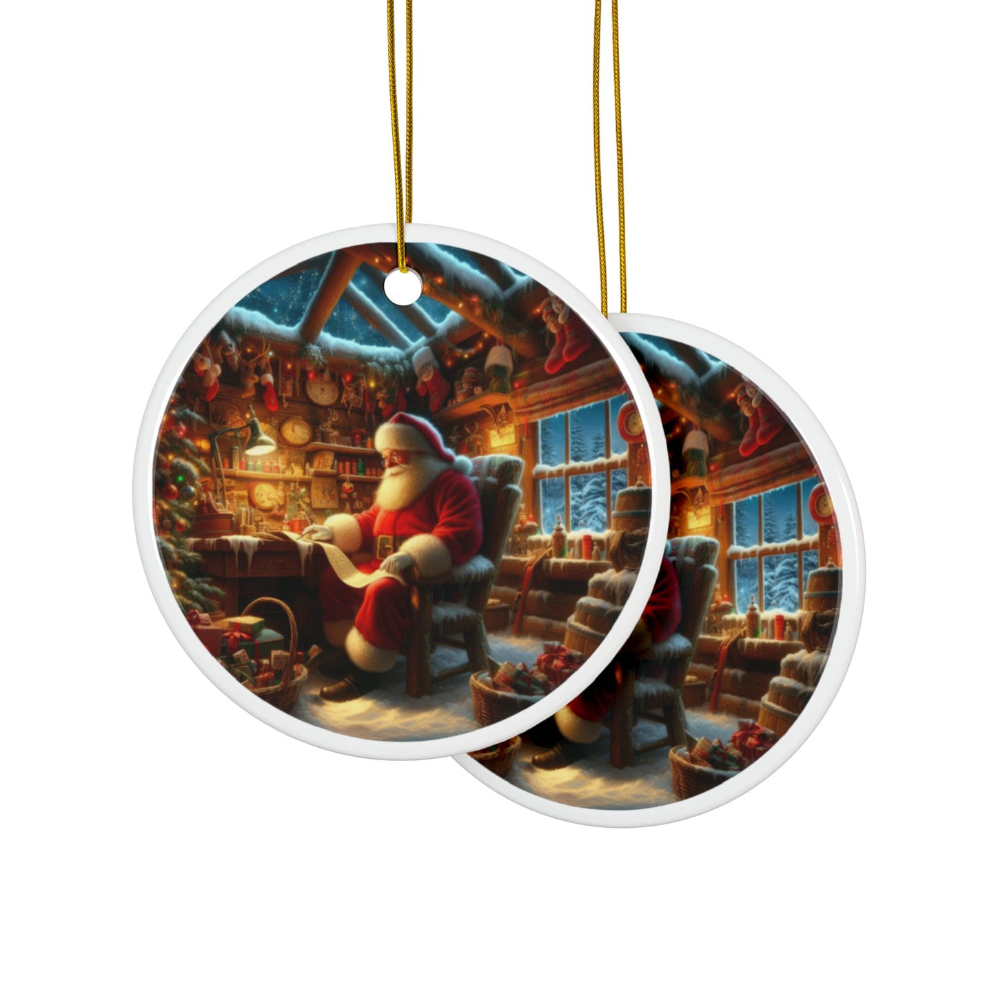 Santa’s Holiday Checklist Christmas Ceramic Ornaments, 2-Side Print, (1pc, 3pcs, 5pcs, 10pcs)