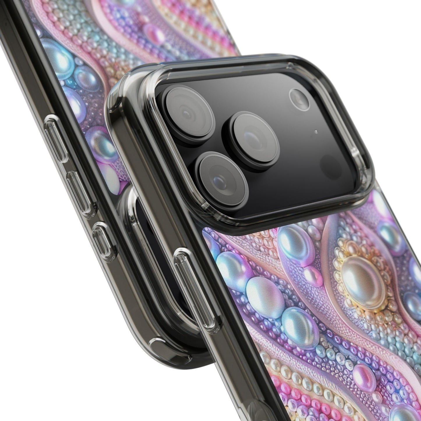 Colorful Pearl Wave Clear Phone Case, Elegant iPhone Cover