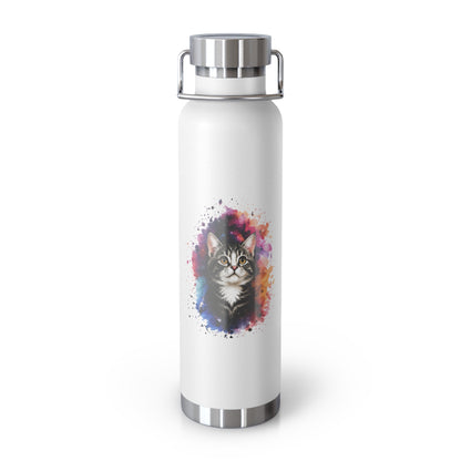 22oz Insulated Water Bottle — Watercolor Cat Splash Design