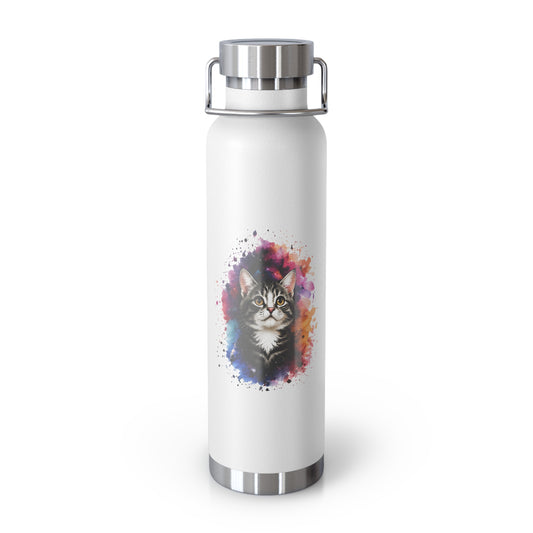 22oz Insulated Water Bottle — Watercolor Cat Splash Design