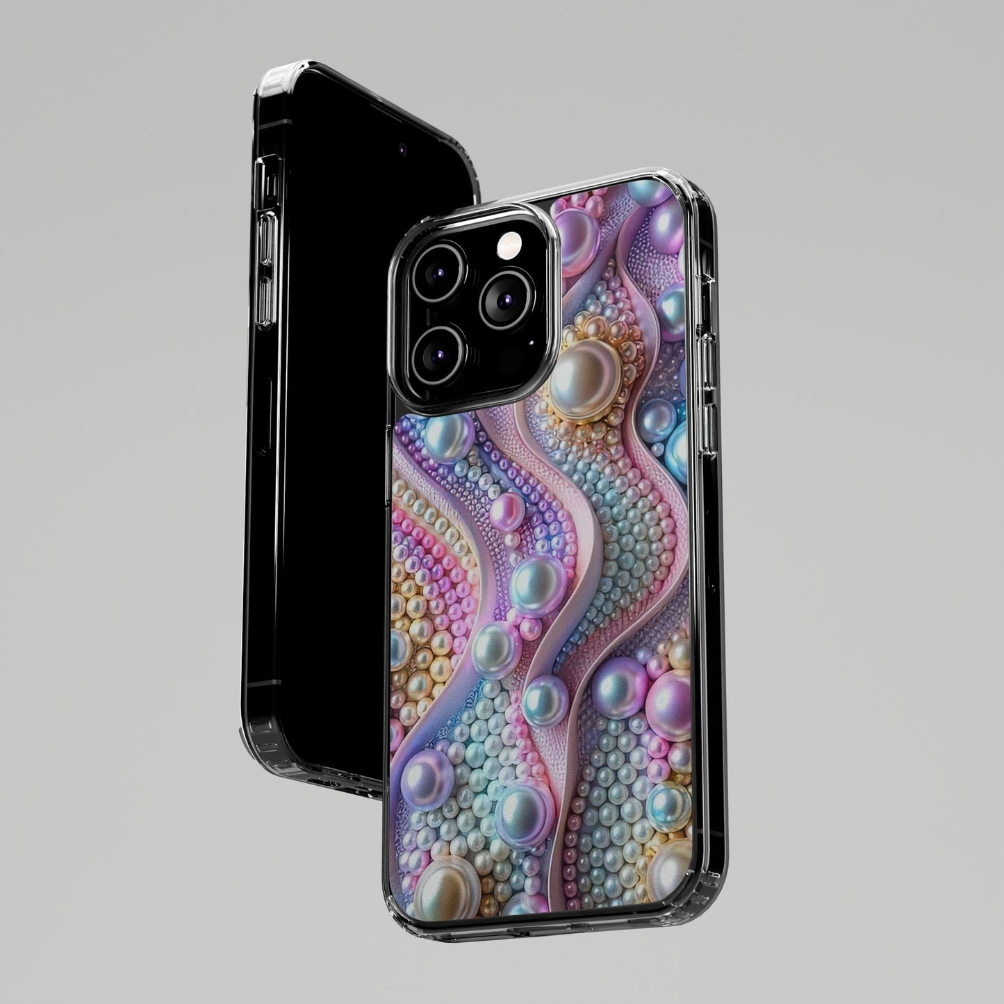 Colorful Pearl Wave Clear Phone Case, Elegant iPhone Cover