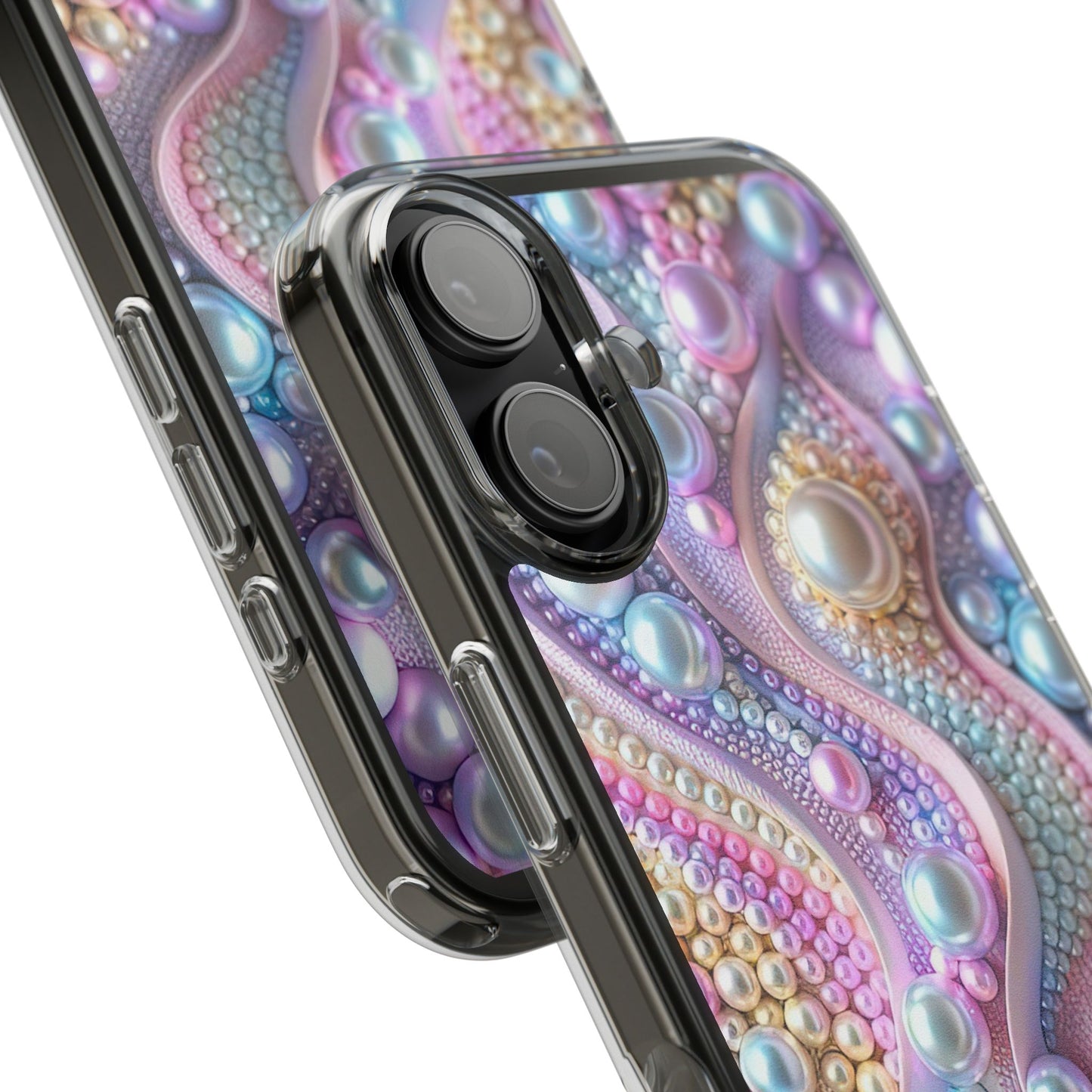 Colorful Pearl Wave Clear Phone Case, Elegant iPhone Cover