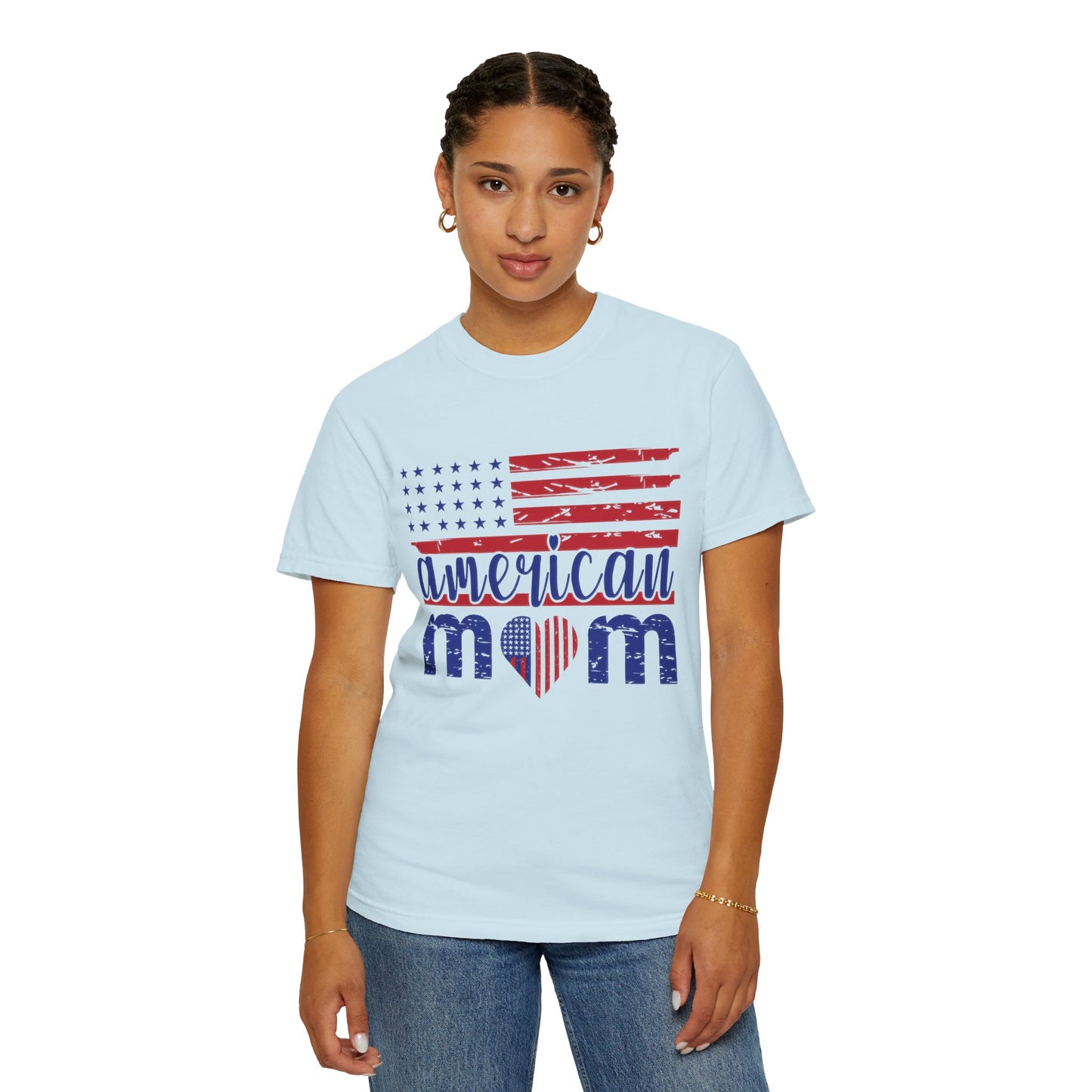 American Mom Garment-Dyed T-Shirt - Patriotic Tee for Moms