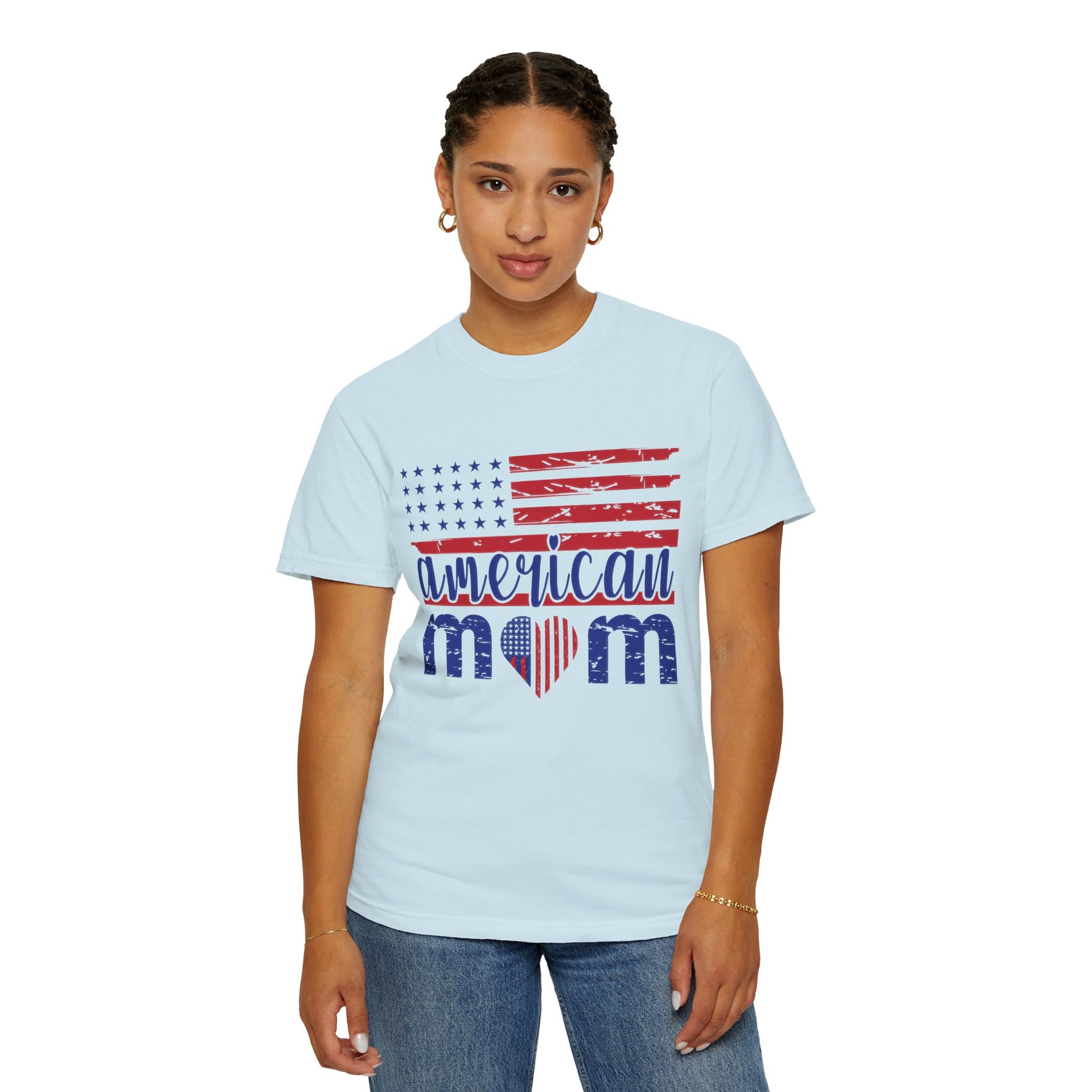 American Mom Garment-Dyed T-Shirt - Patriotic Tee for Moms