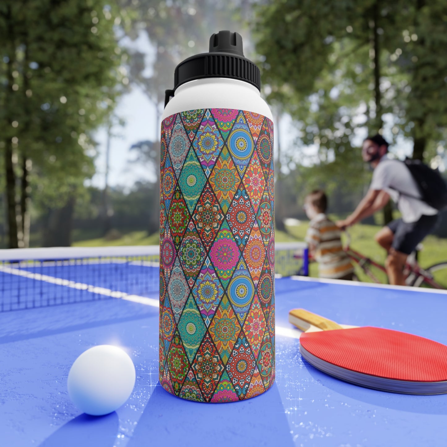 Mandala Argyle Stainless Steel Water Bottle, Sports Lid